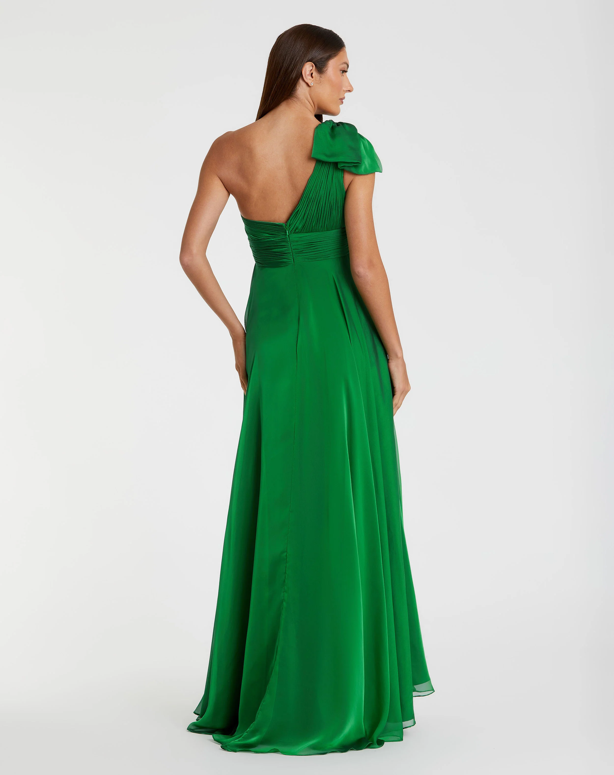 Green Pleated One Shoulder Chiffon Gown