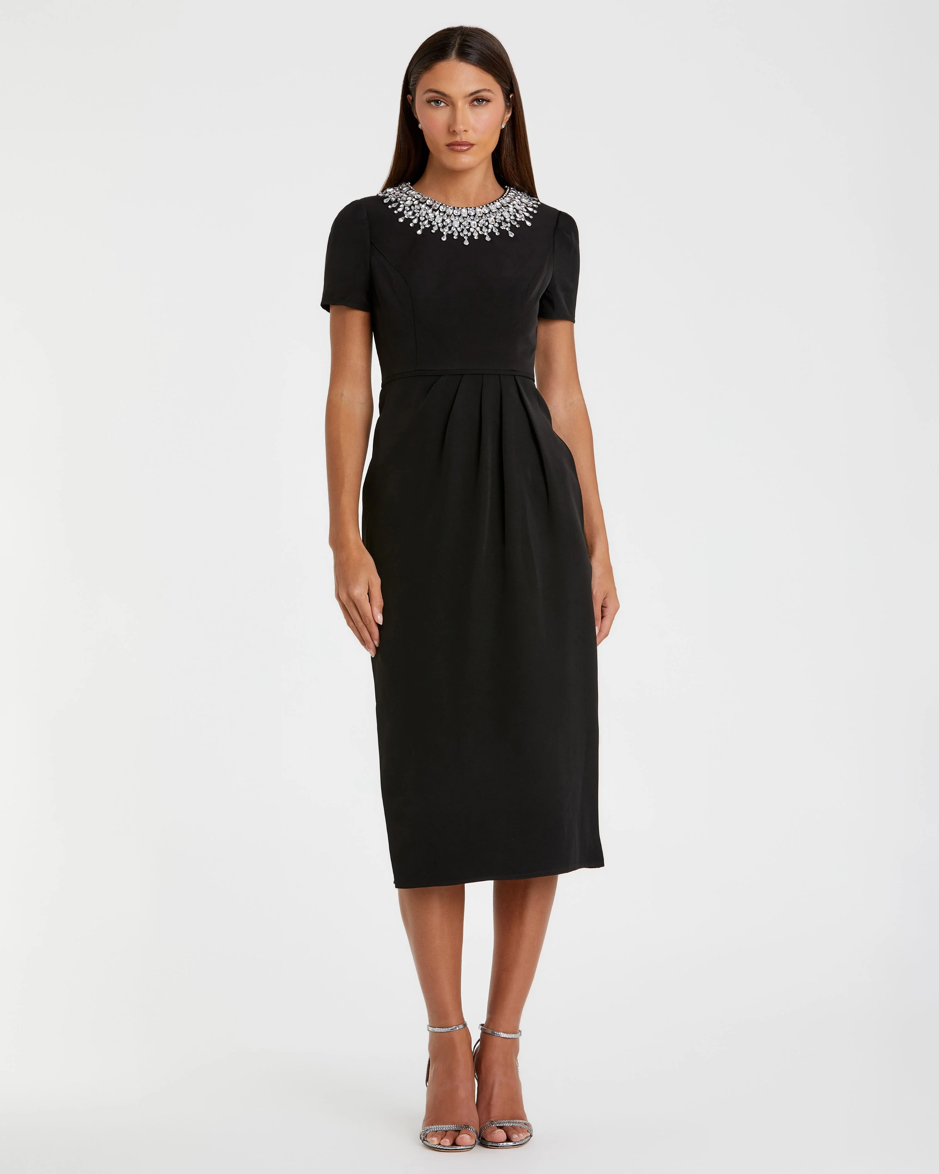 Black Rhinestone Neckline Dress