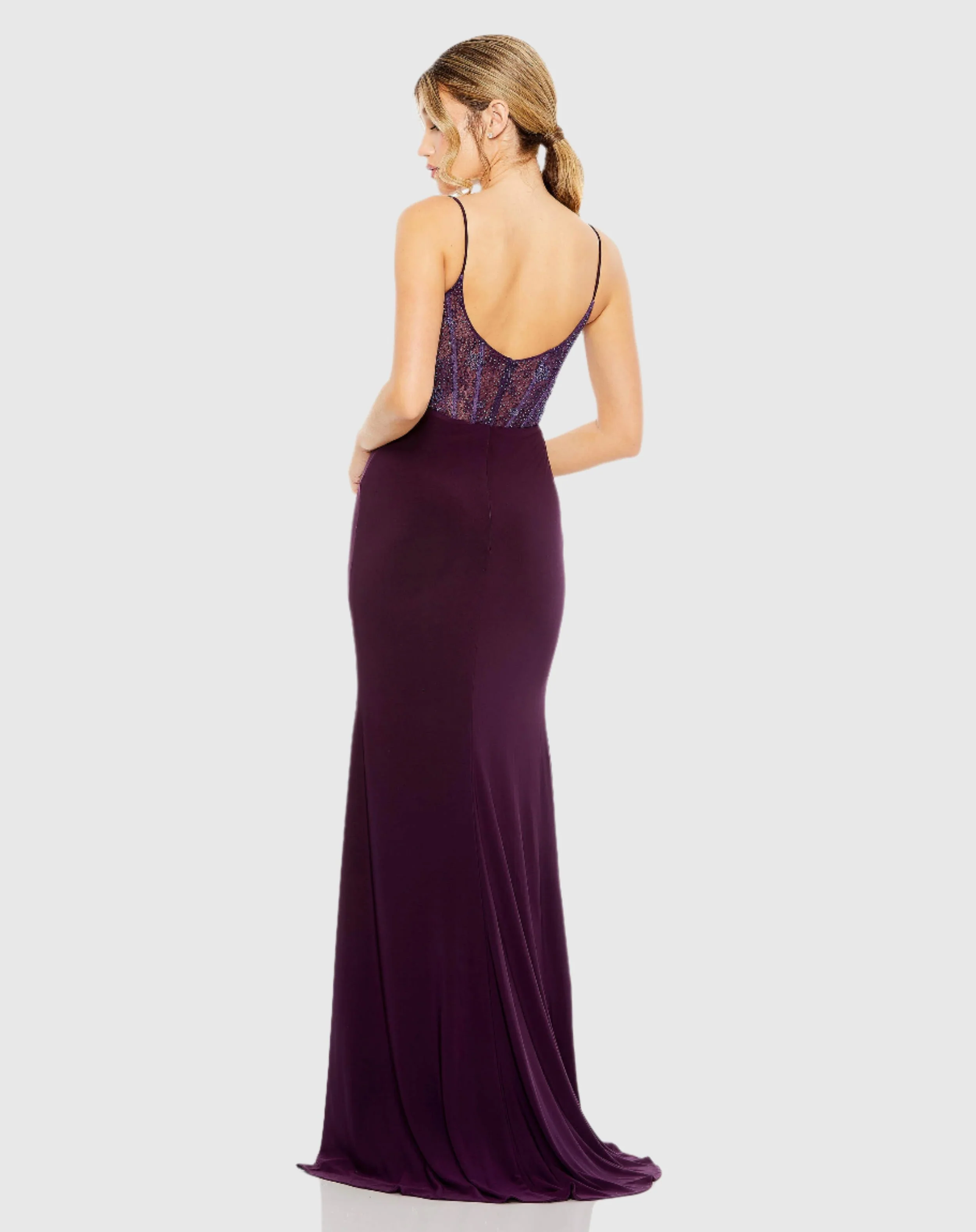 Dark Purple Sweetheart Mesh Embellished Gown