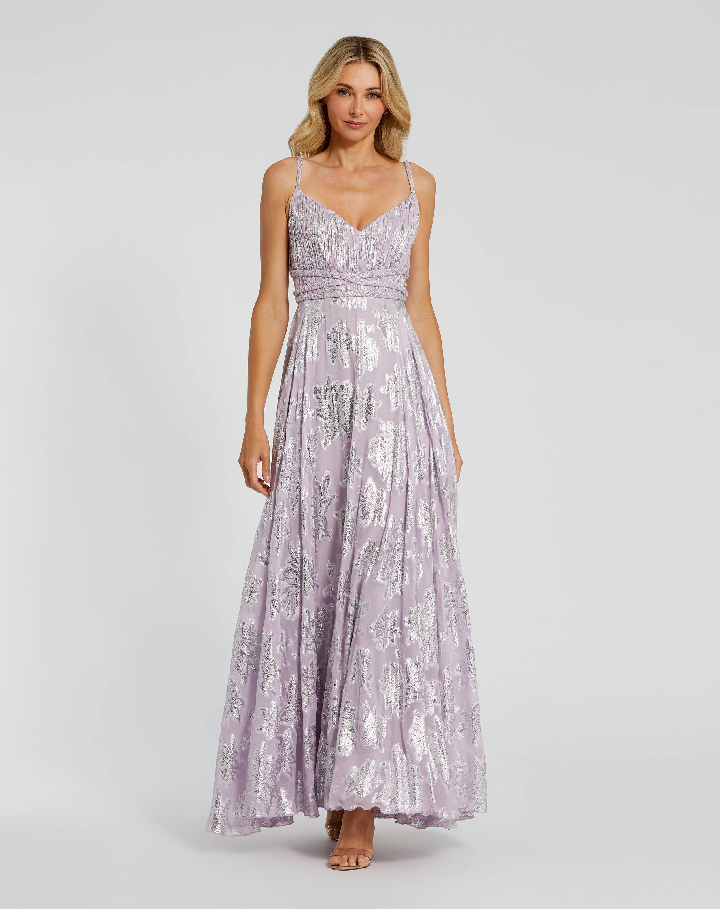 Purple Braided Strap Ruched Top Gown