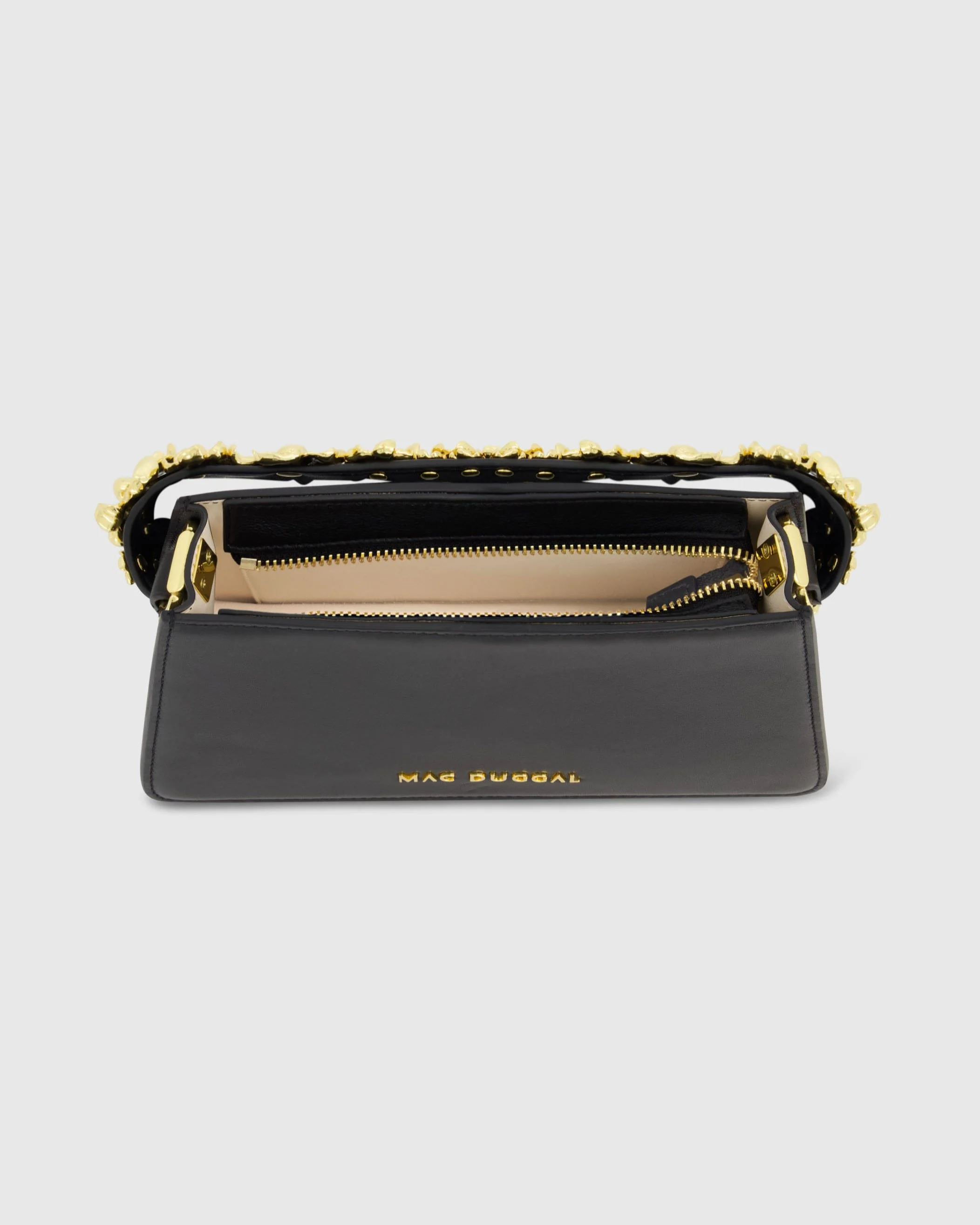 Gold Floral Small Black Nappa Leather Shoulder Bag