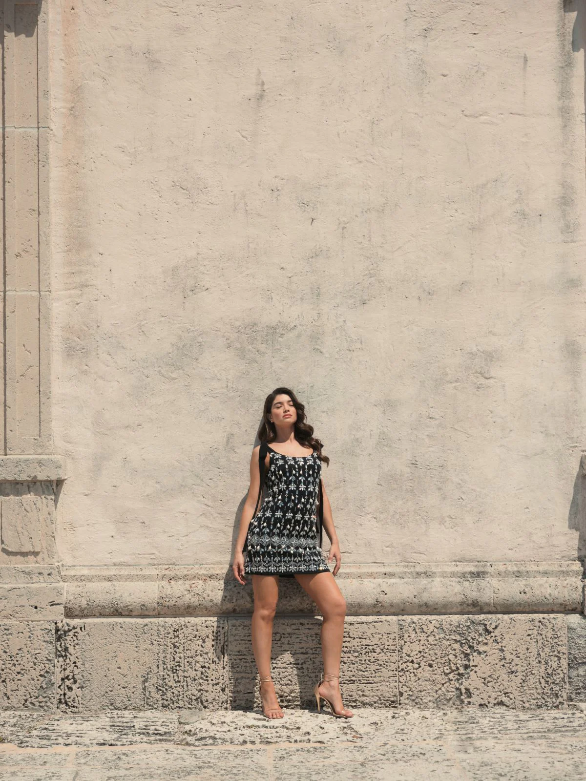 Black Jewel Encrusted Soft Tie Sleeveless Dress