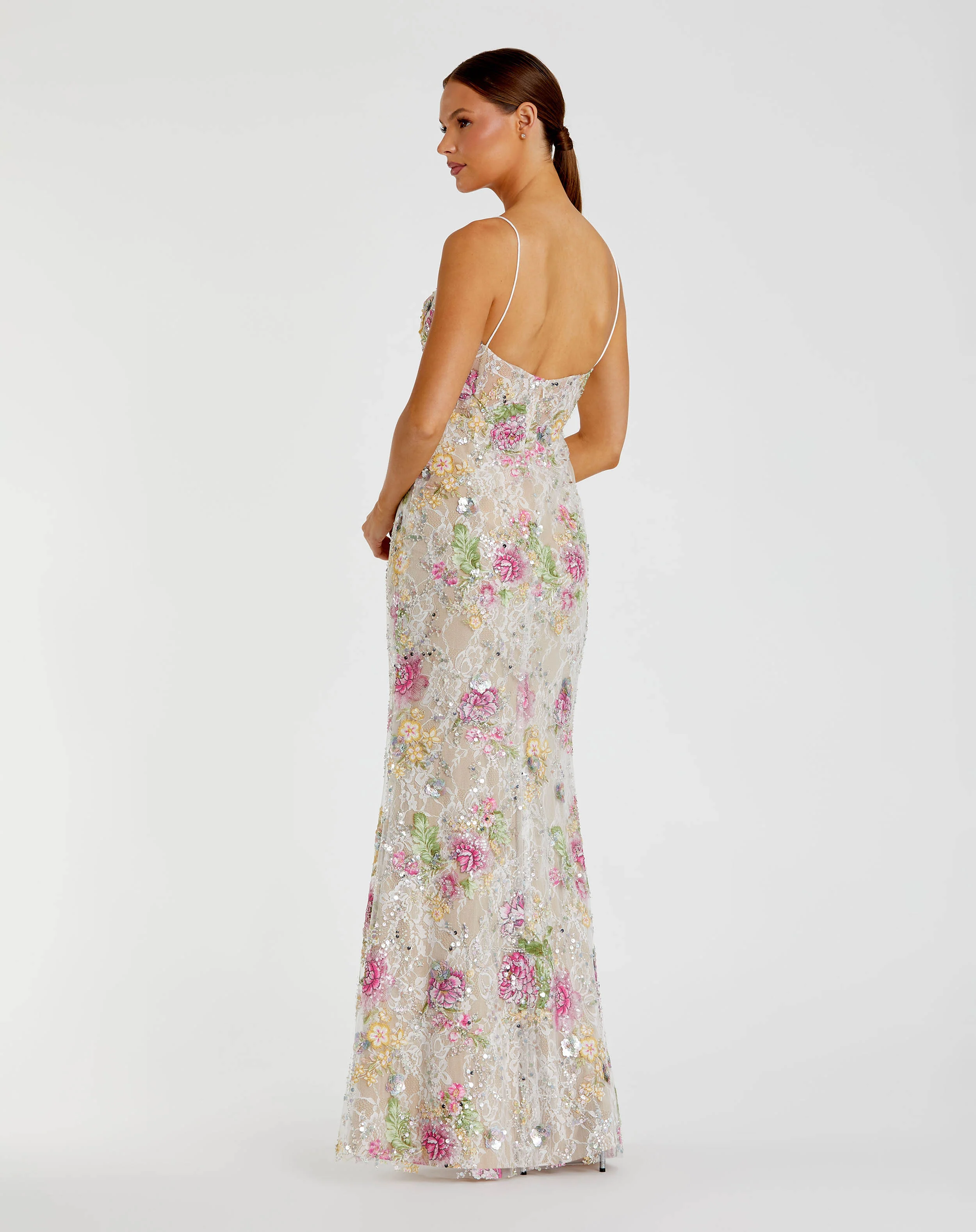 Multicolor Floral Embellished Sleeveless Bustier Gown