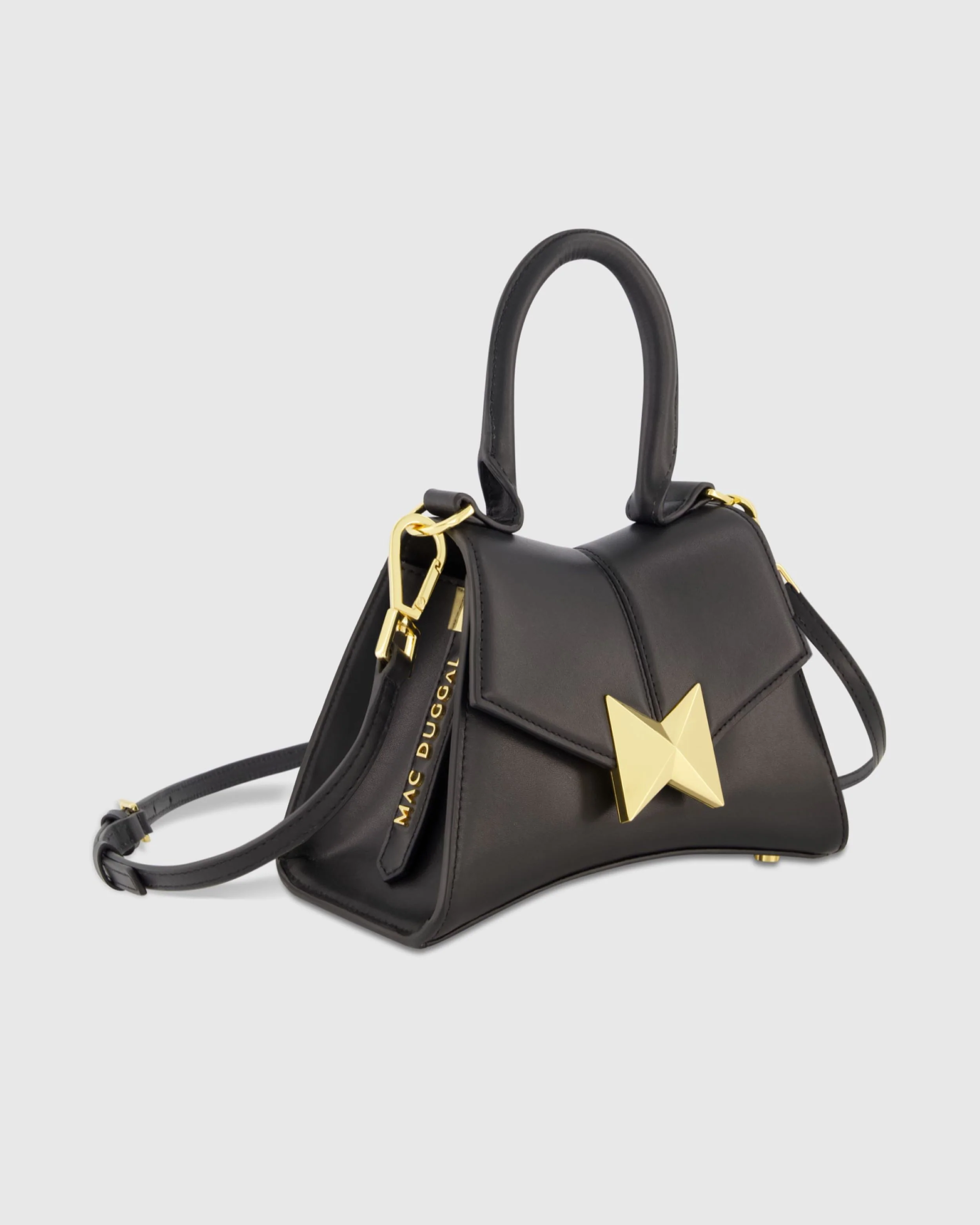 Angular Mini Leather Handbag With Gold Hardware
