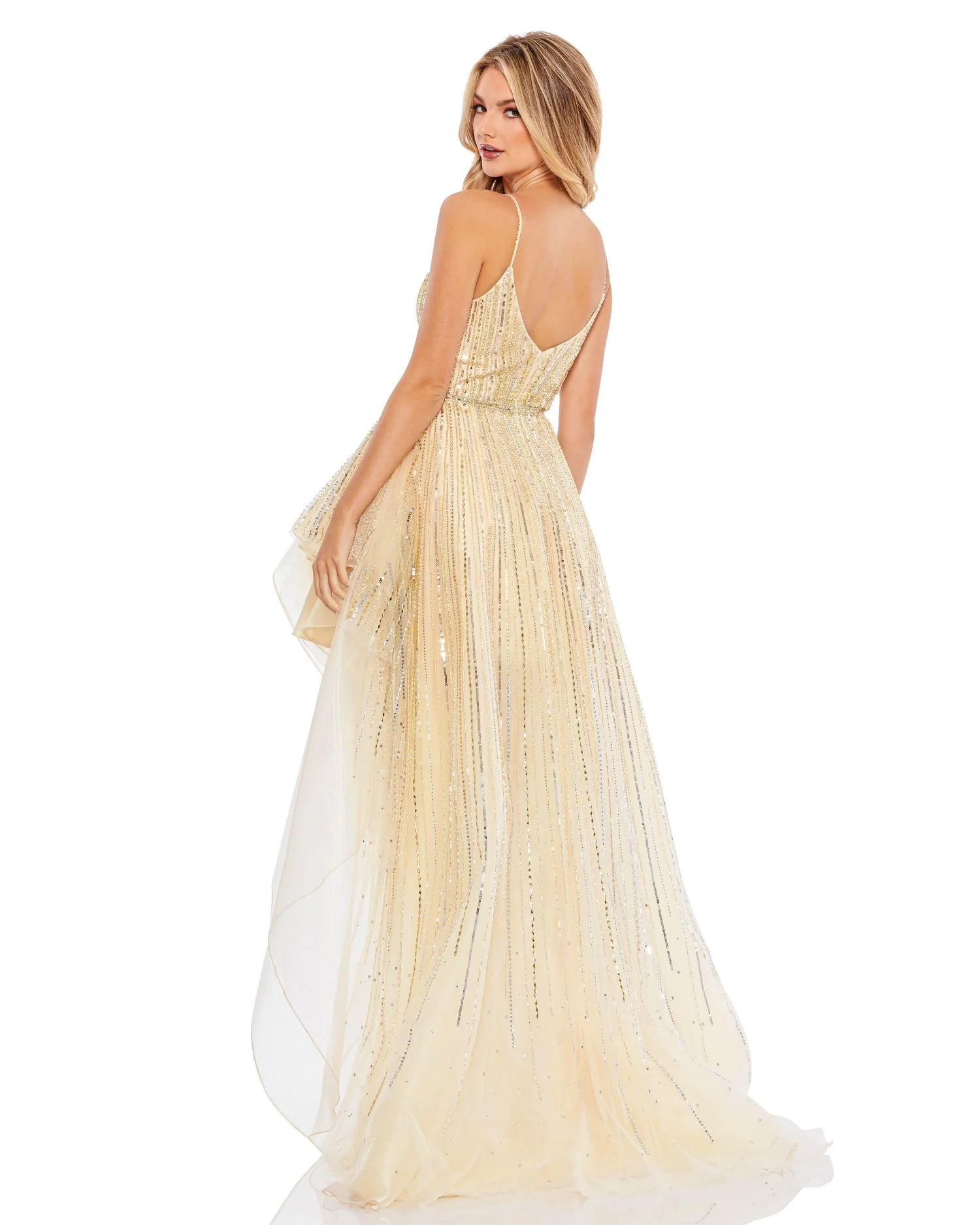 Embellished Sleeveless Draped A Line Gown