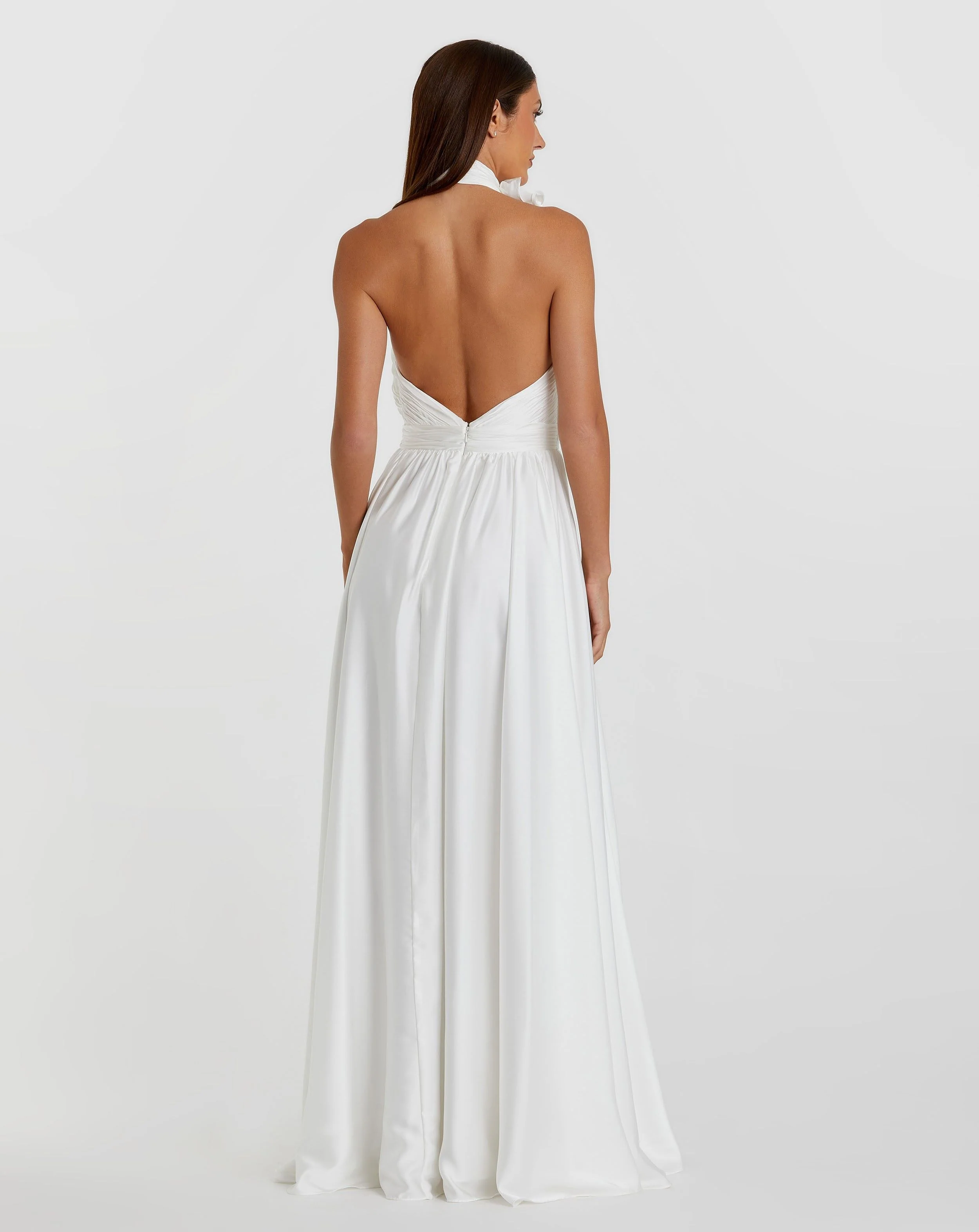White Soft Tie Halter Neck High Slit Gown