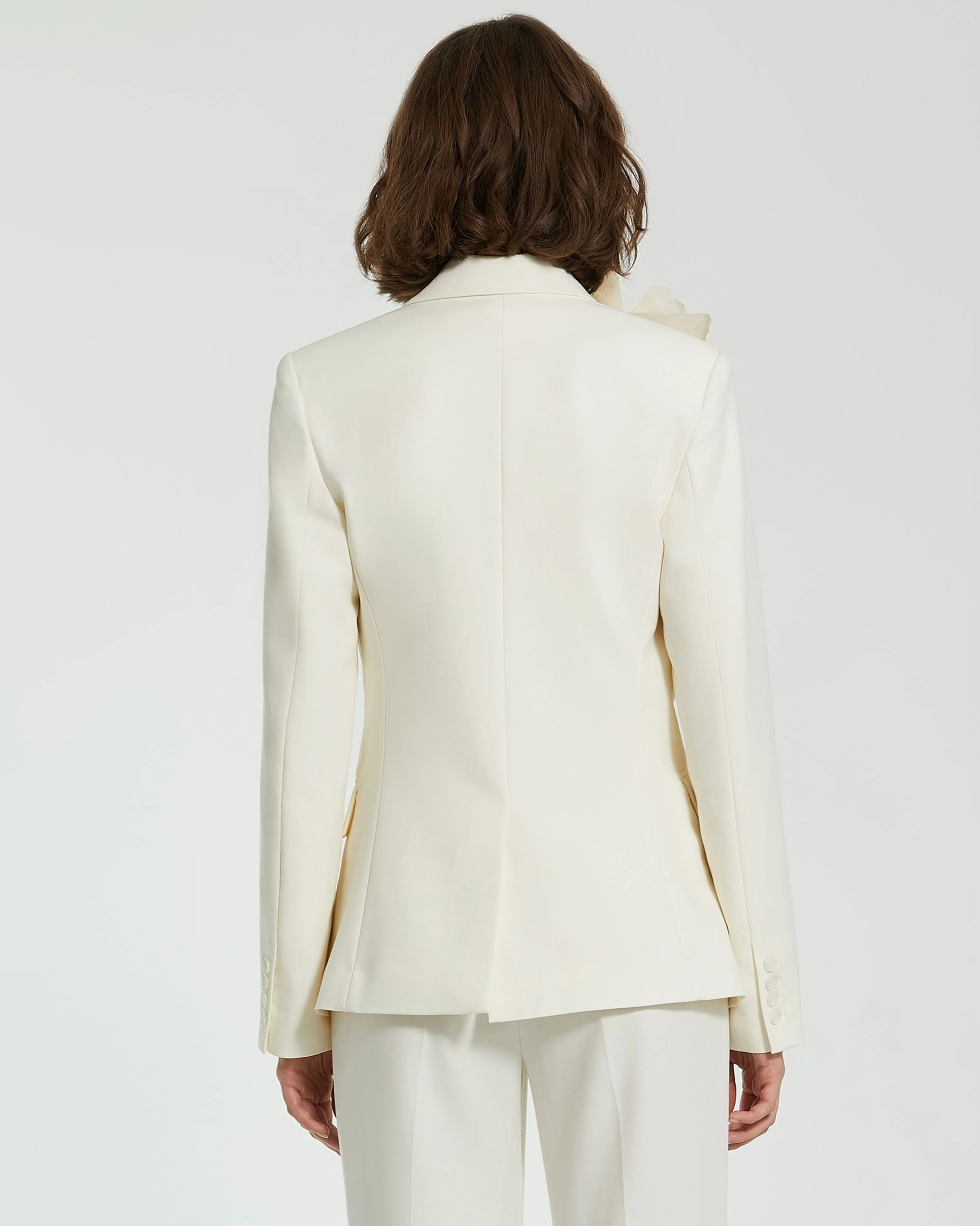 Ivory Classic Crepe Blazer Jacket With Flower - FINAL SALE