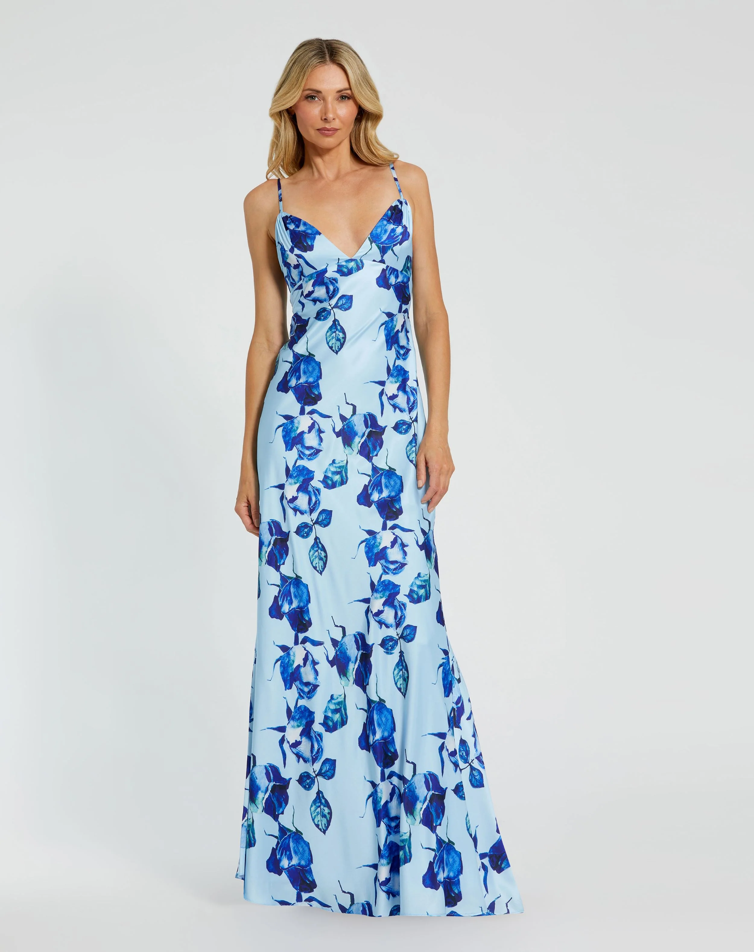 Blue Floral Print Cami Slip Gown