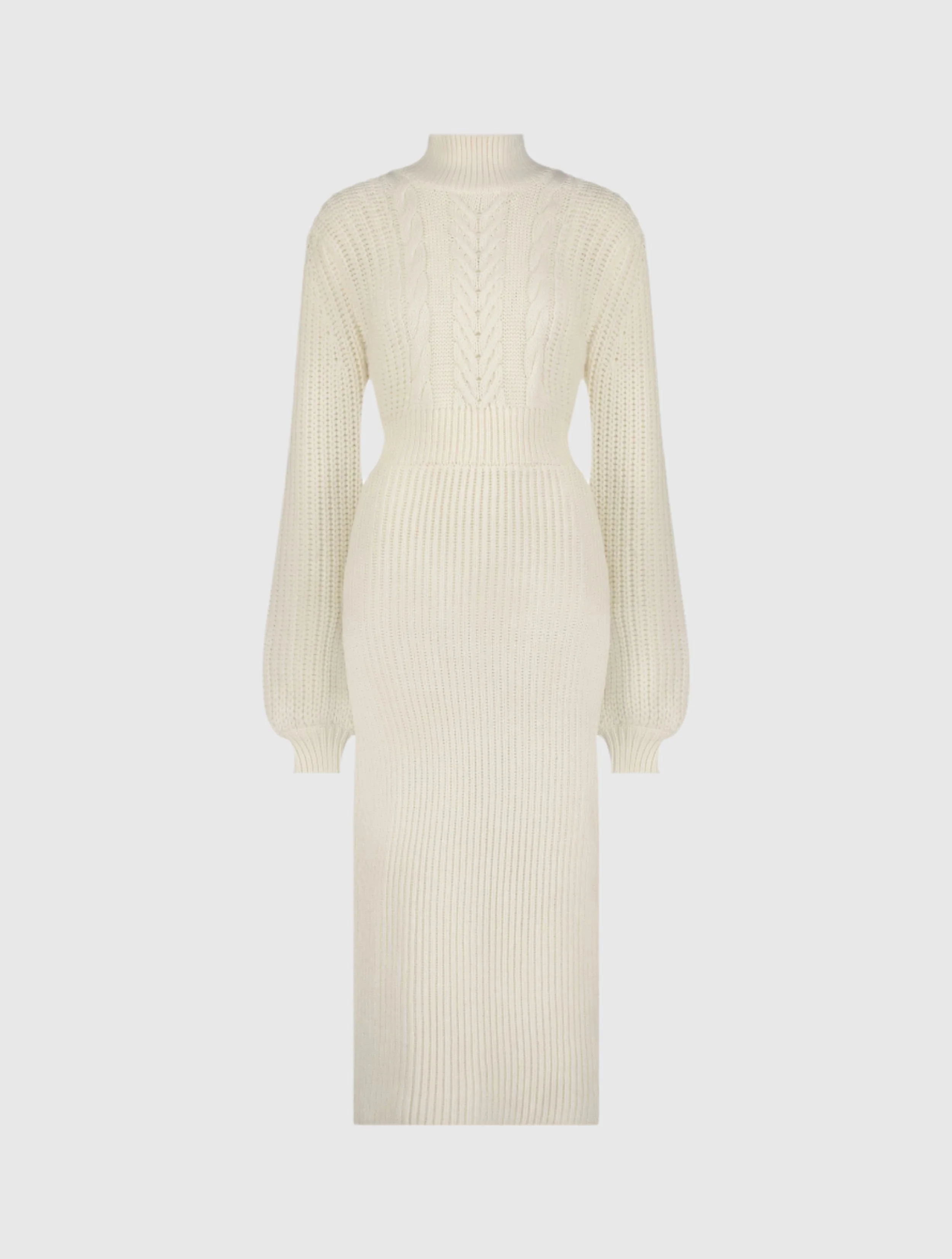White Long Sleeve Turtle Neck Knit Midi Dress
