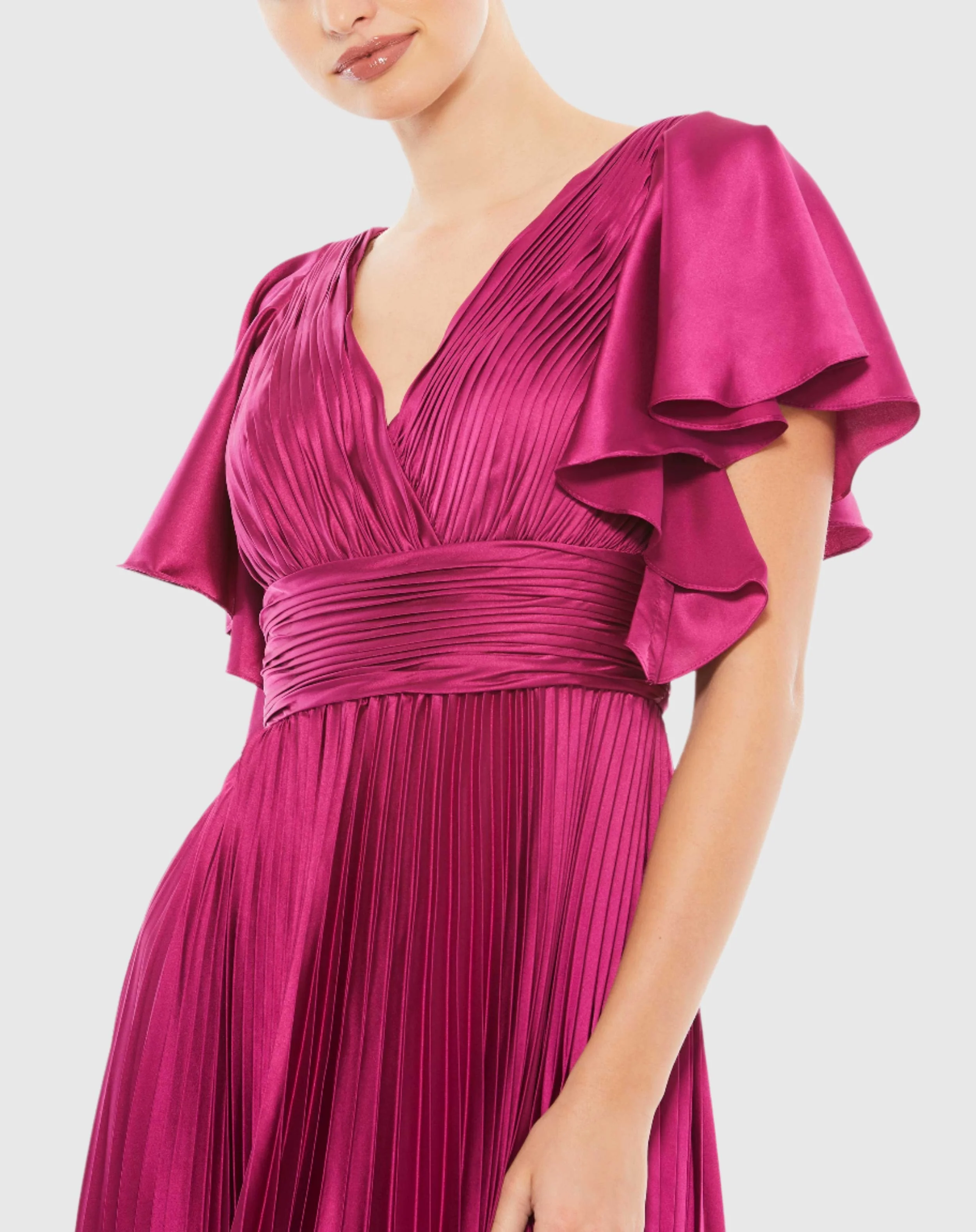 Pleated A-Line Flowing Sleeve Gown