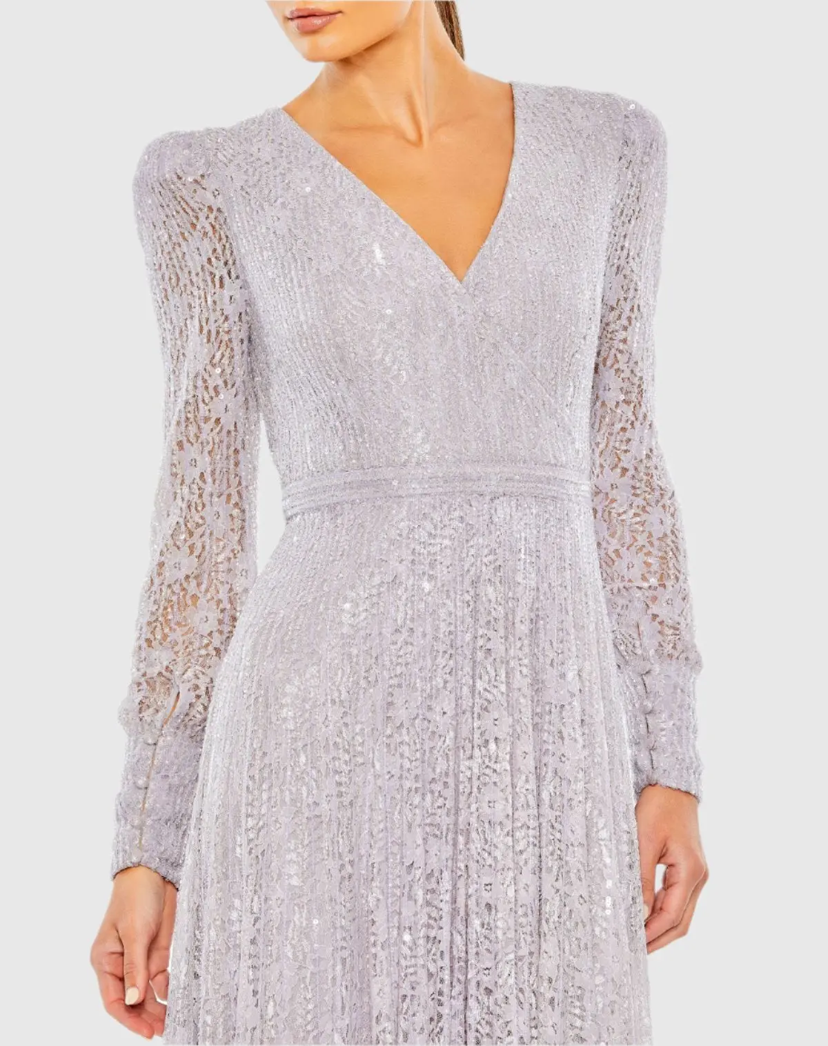 Purple Beaded Lace Long Sleeve Wrap Over Gown - FINAL SALE