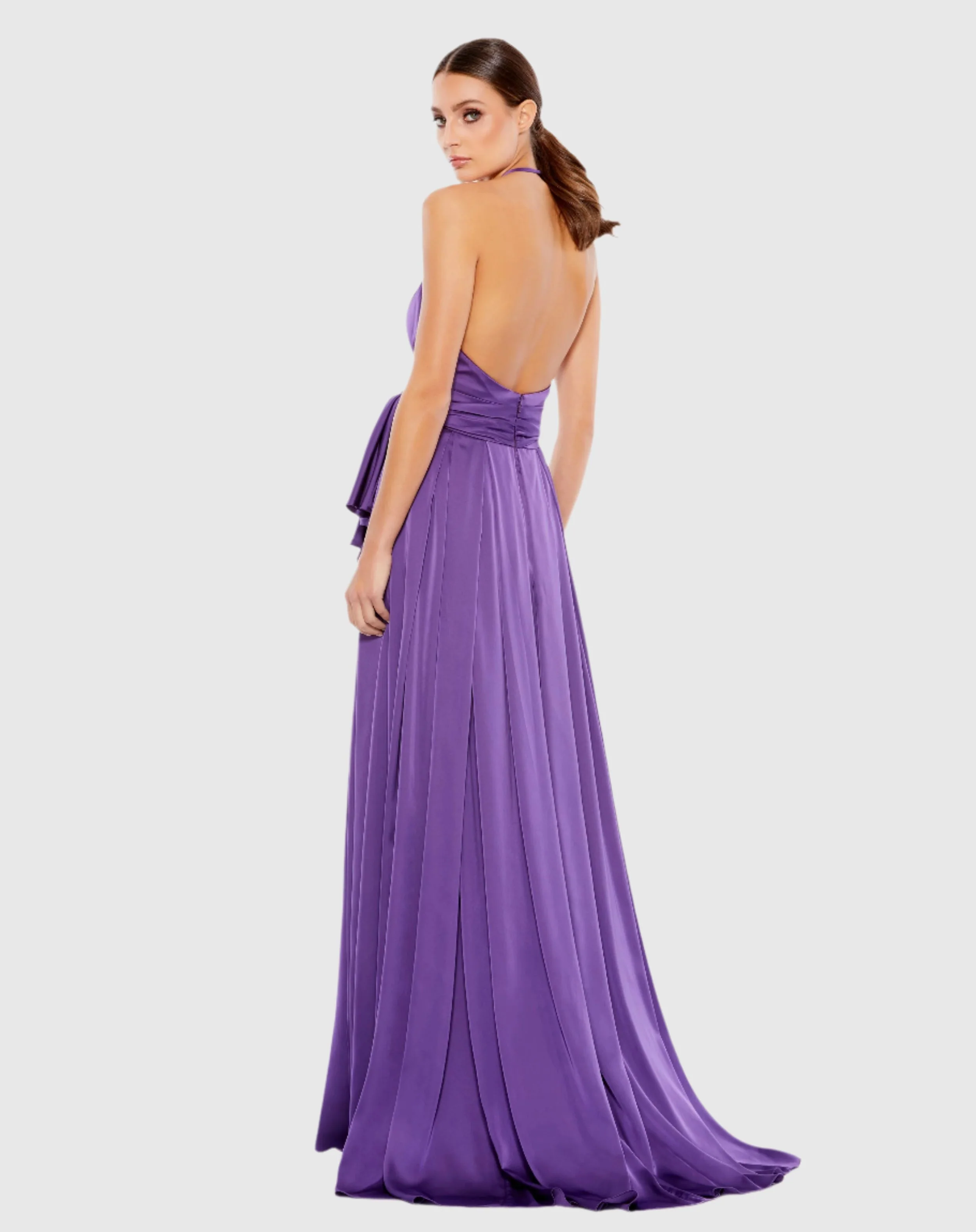 Purple Halter Neck Charmeuse Gown