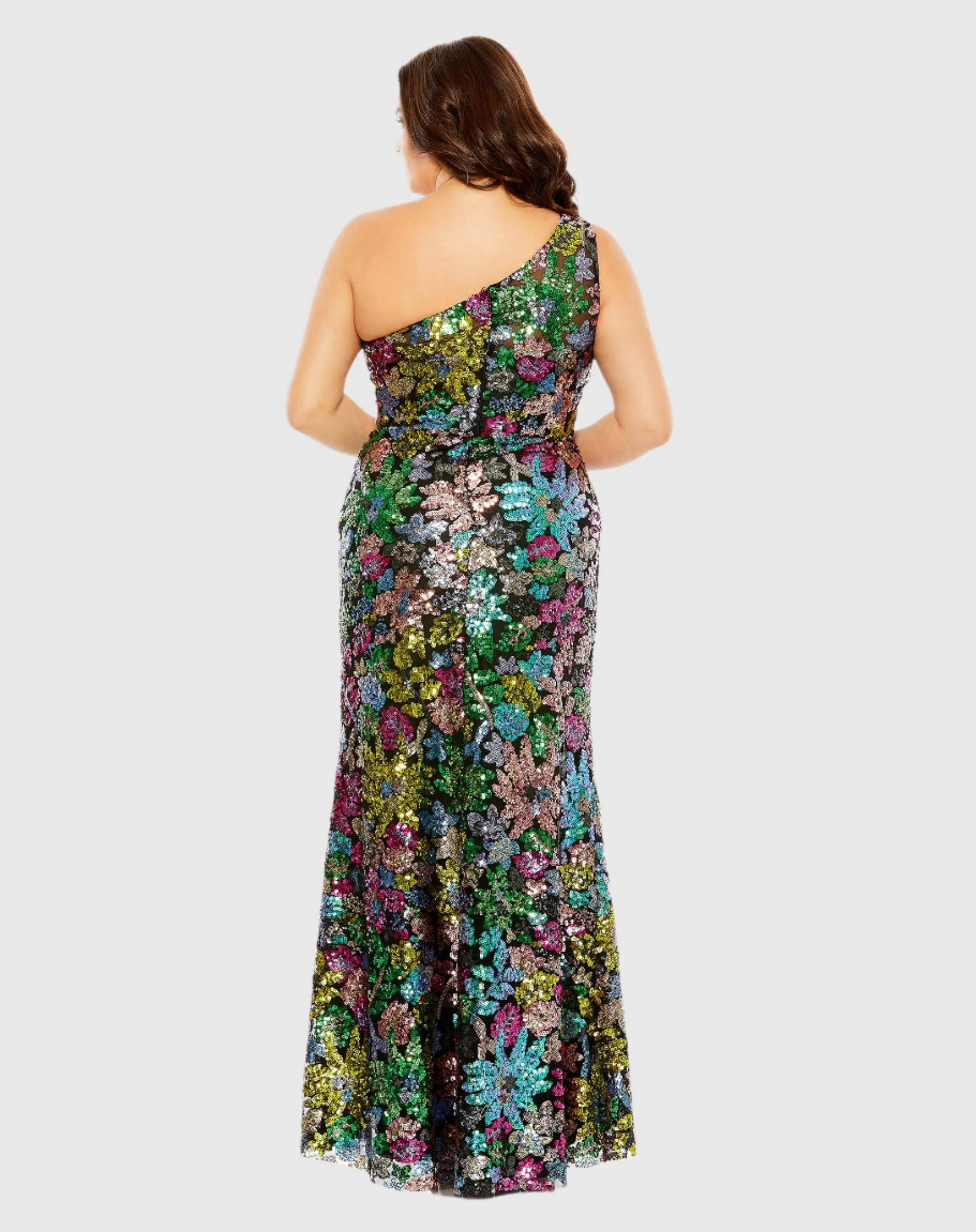 One Shoulder Floral Sequin Gown