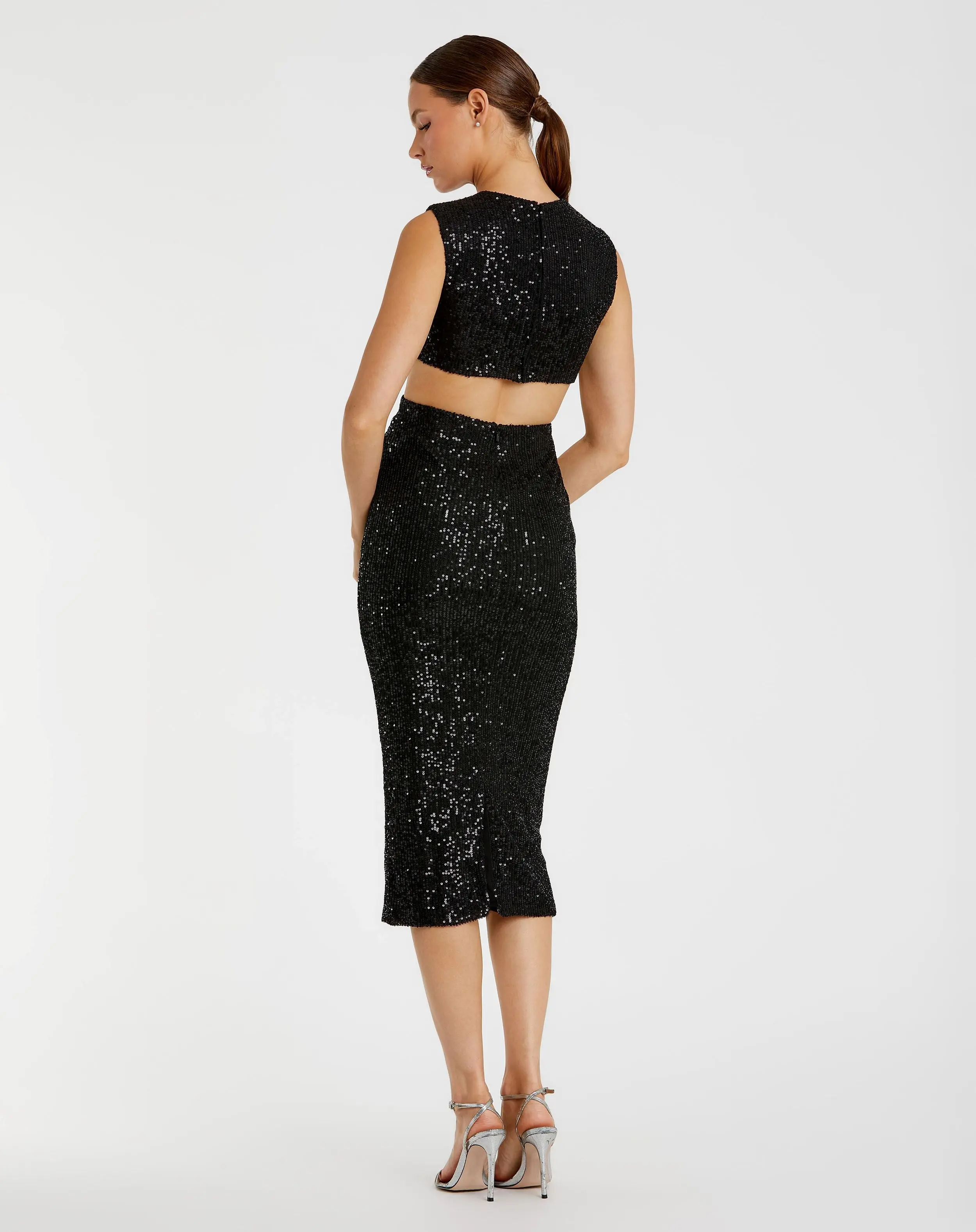 Black Sequin Front Twist Cut Out Column Dress - FINAL SALE