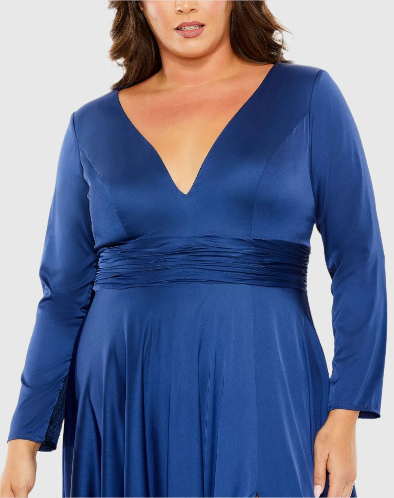 Blue Quarter Sleeve V Neck A Line Gown