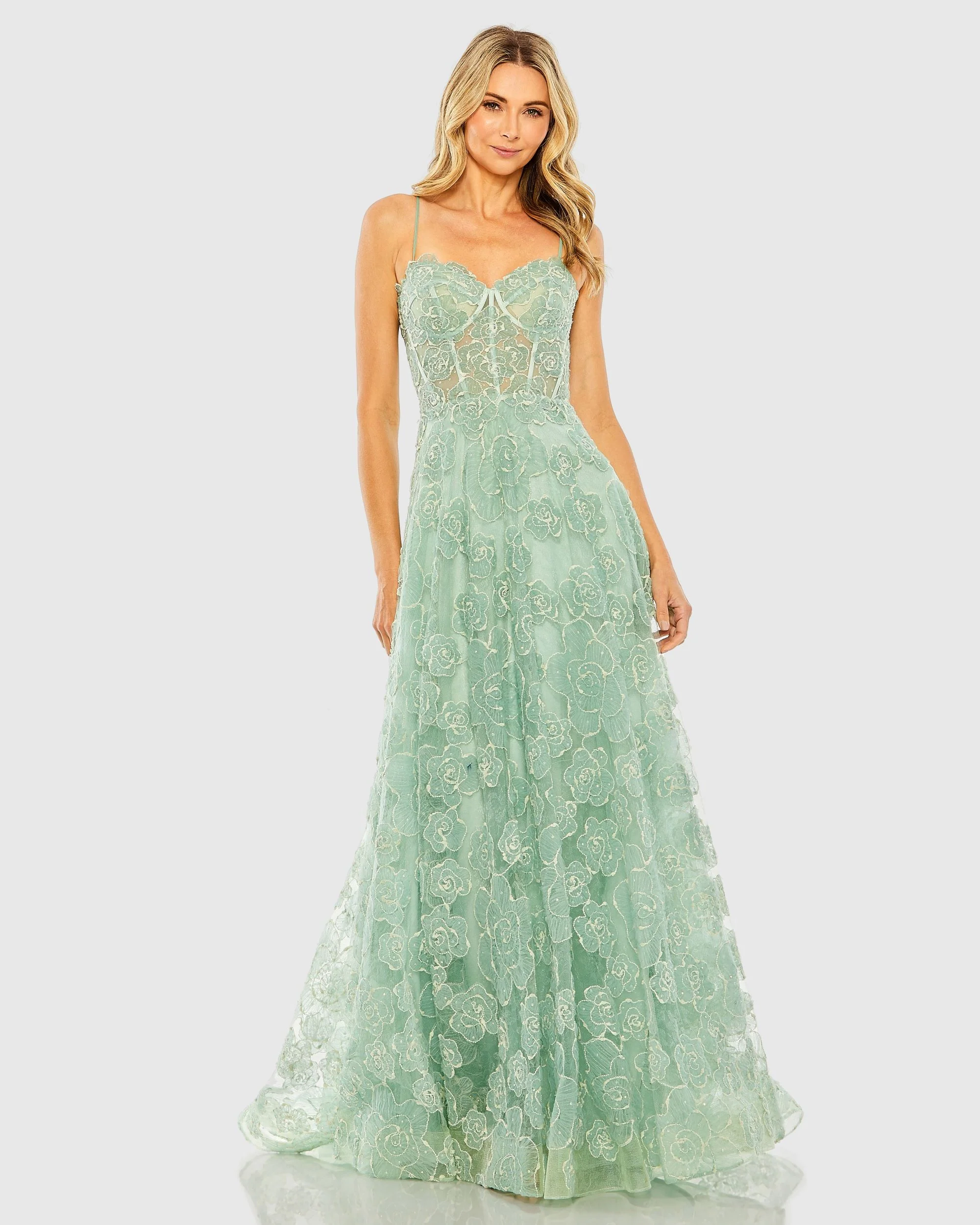 Green Sweetheart Floral A Line Gown