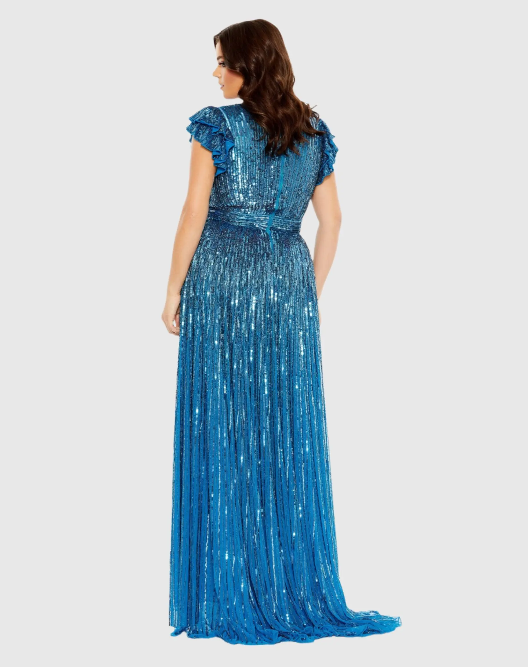 V-Neck Flutter Sleeve High-Low Gown (Plus)