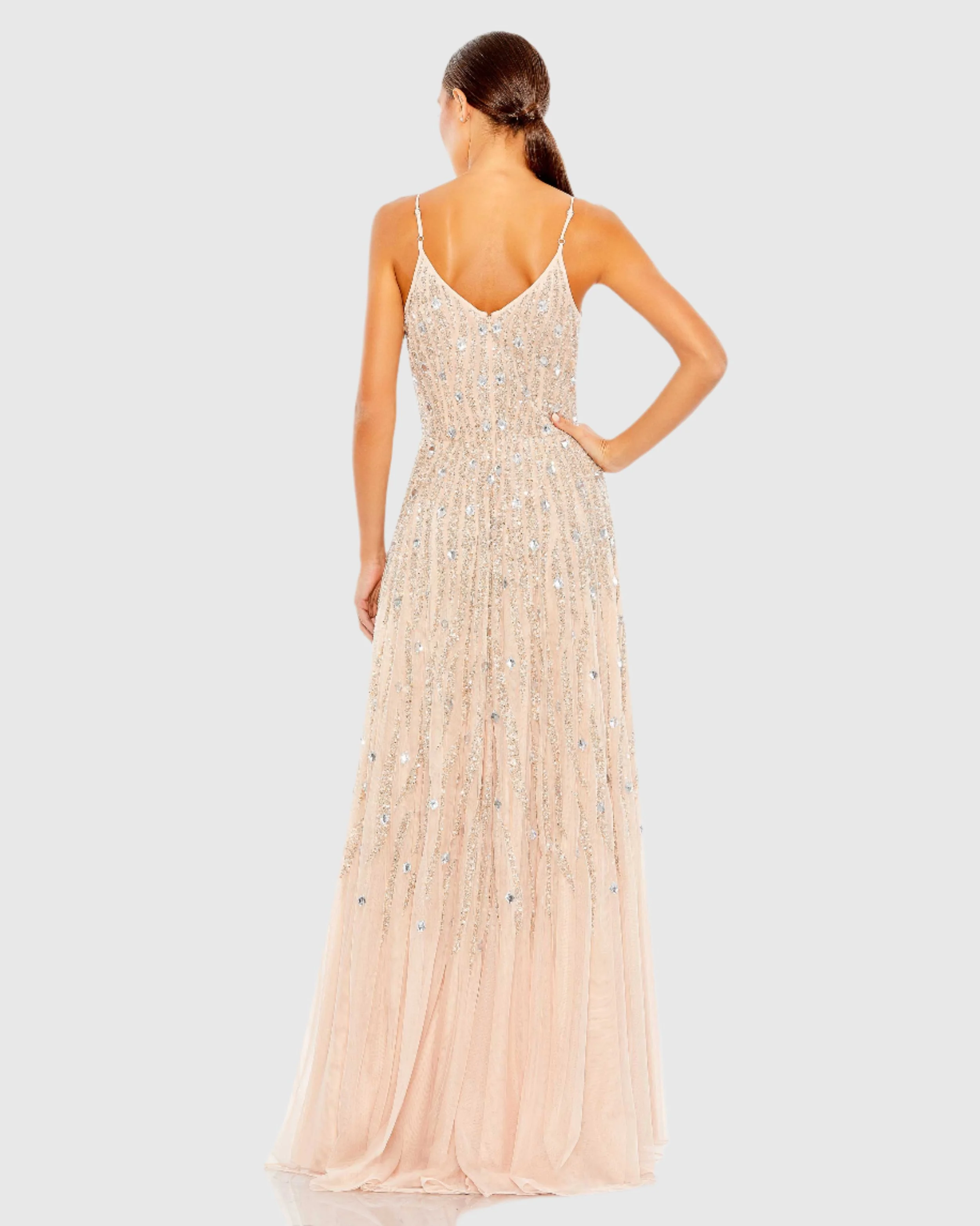 Pink Embellished V Neck Sleeveless A Line Gown