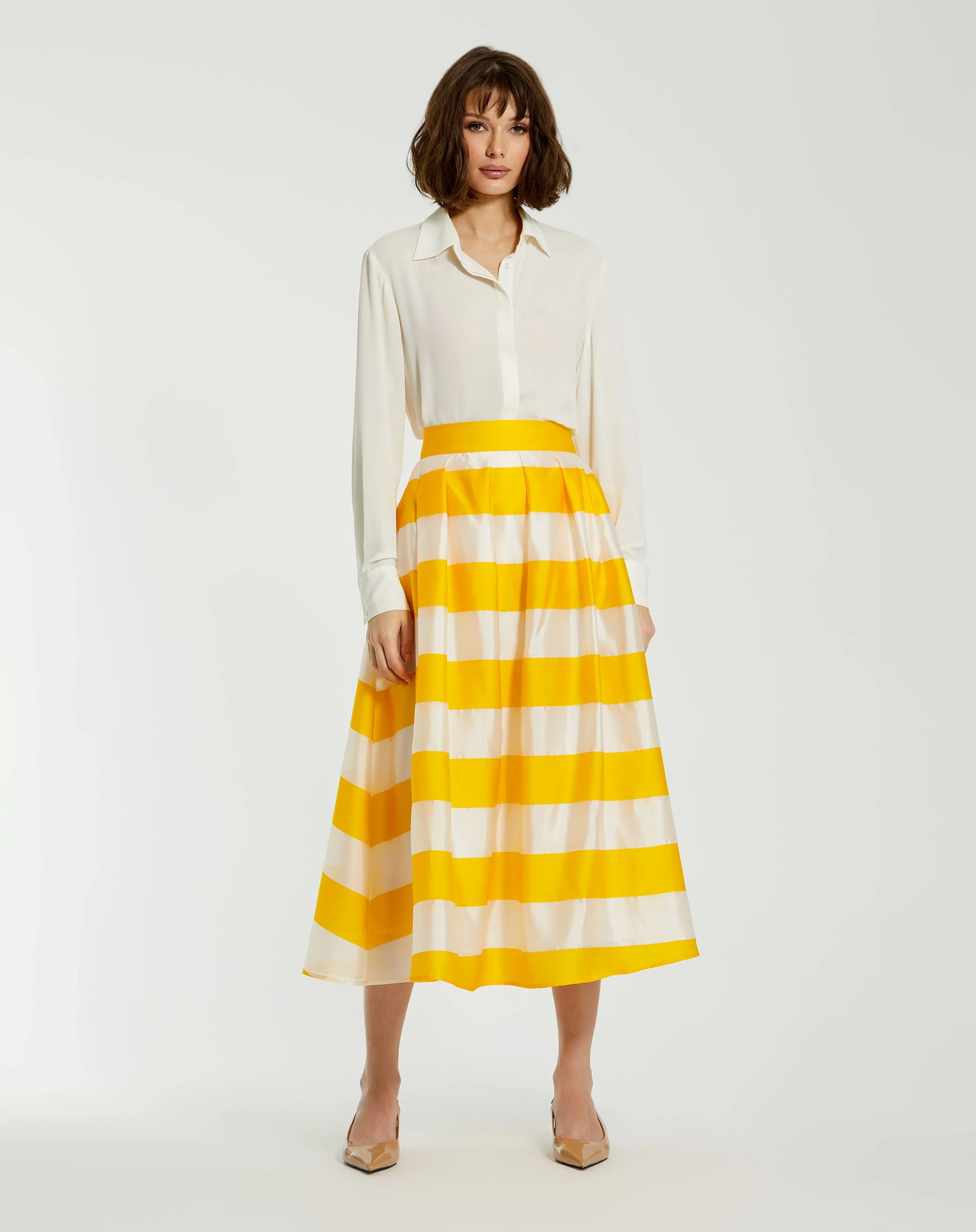 Striped Organza High Waisted Midi Skirt - FINAL SALE