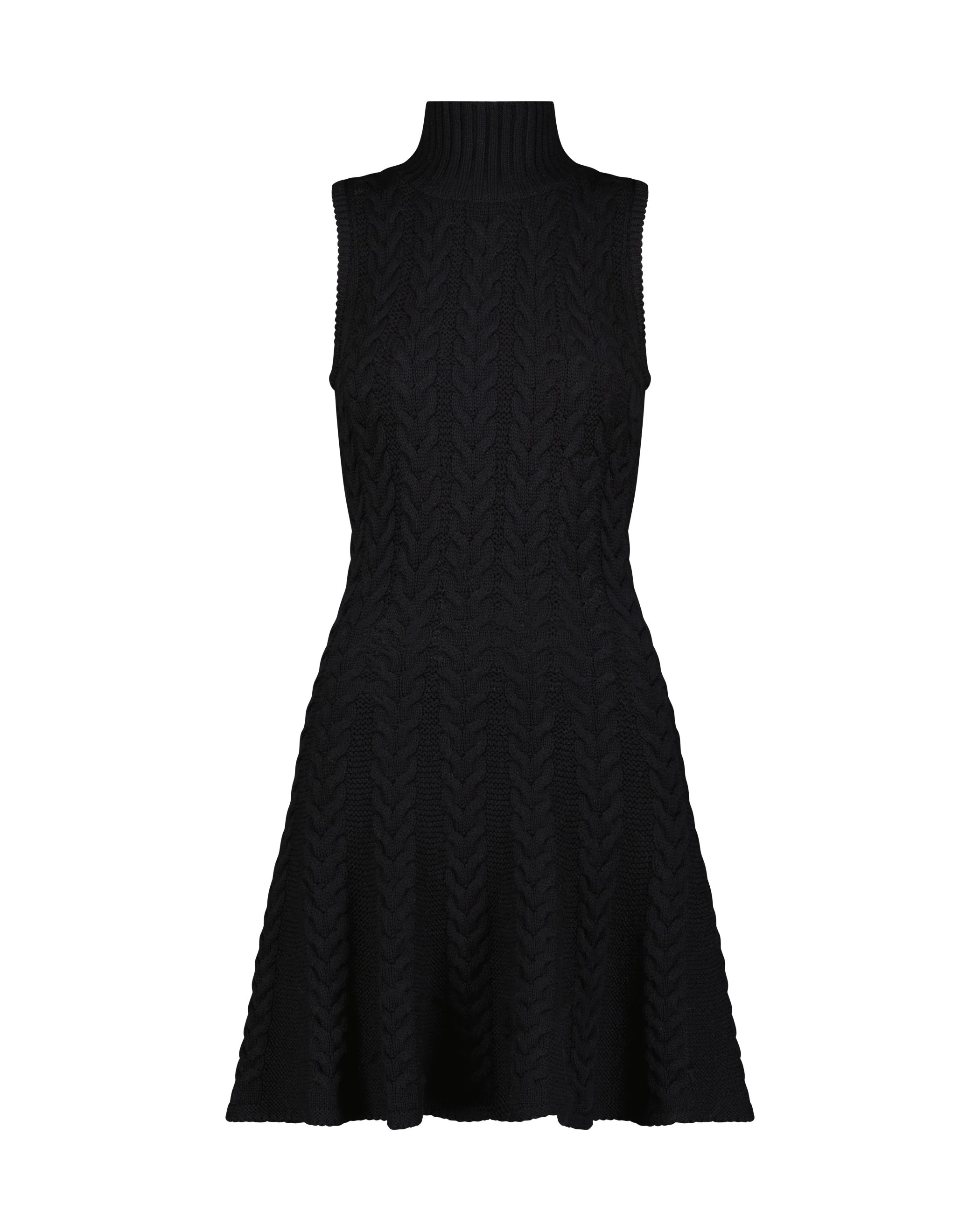 Black Cable Knit Turtle Neck Sleeveless Mini Sweater Knit Dress