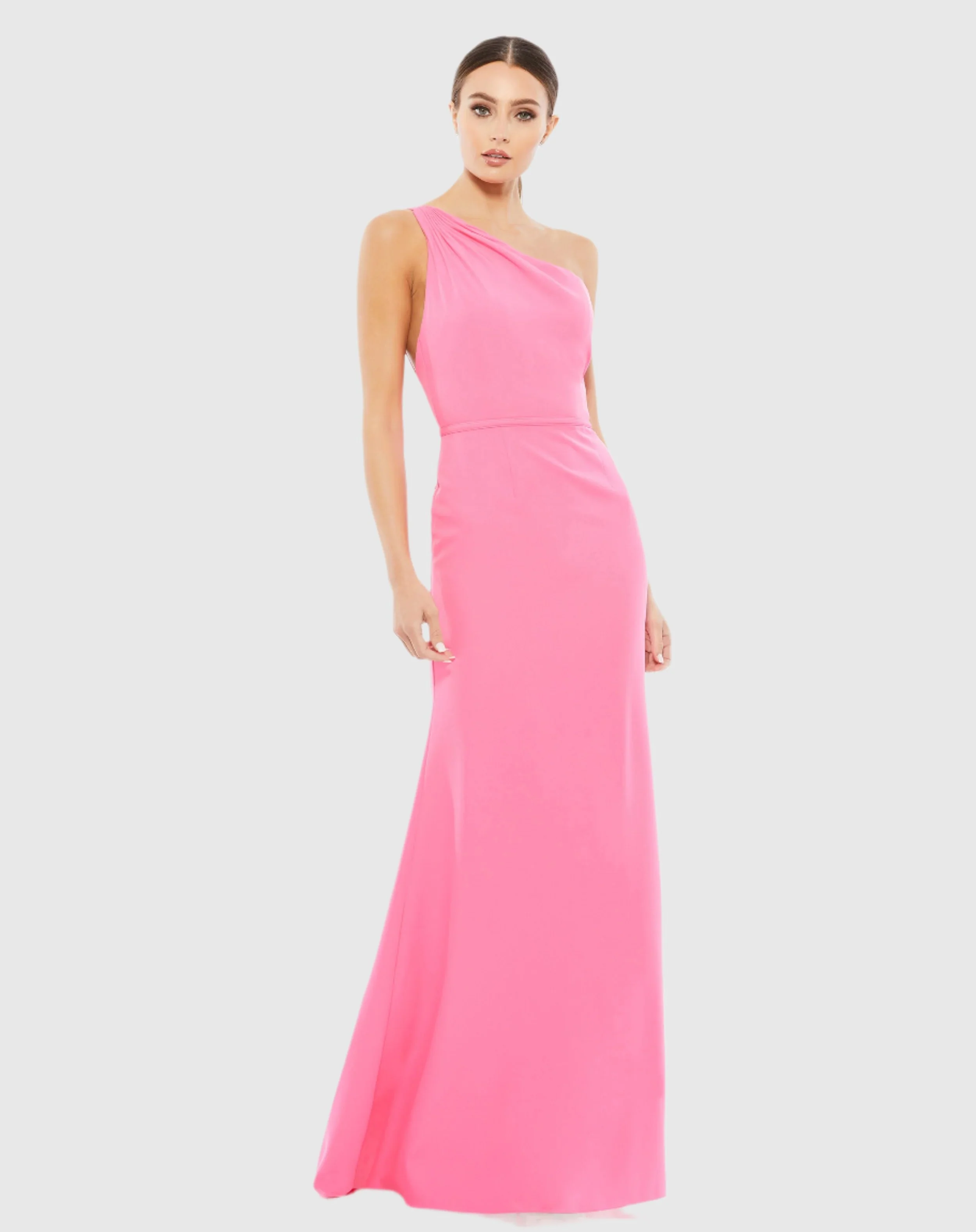 Pink One Shoulder Jersey Mermaid Gown