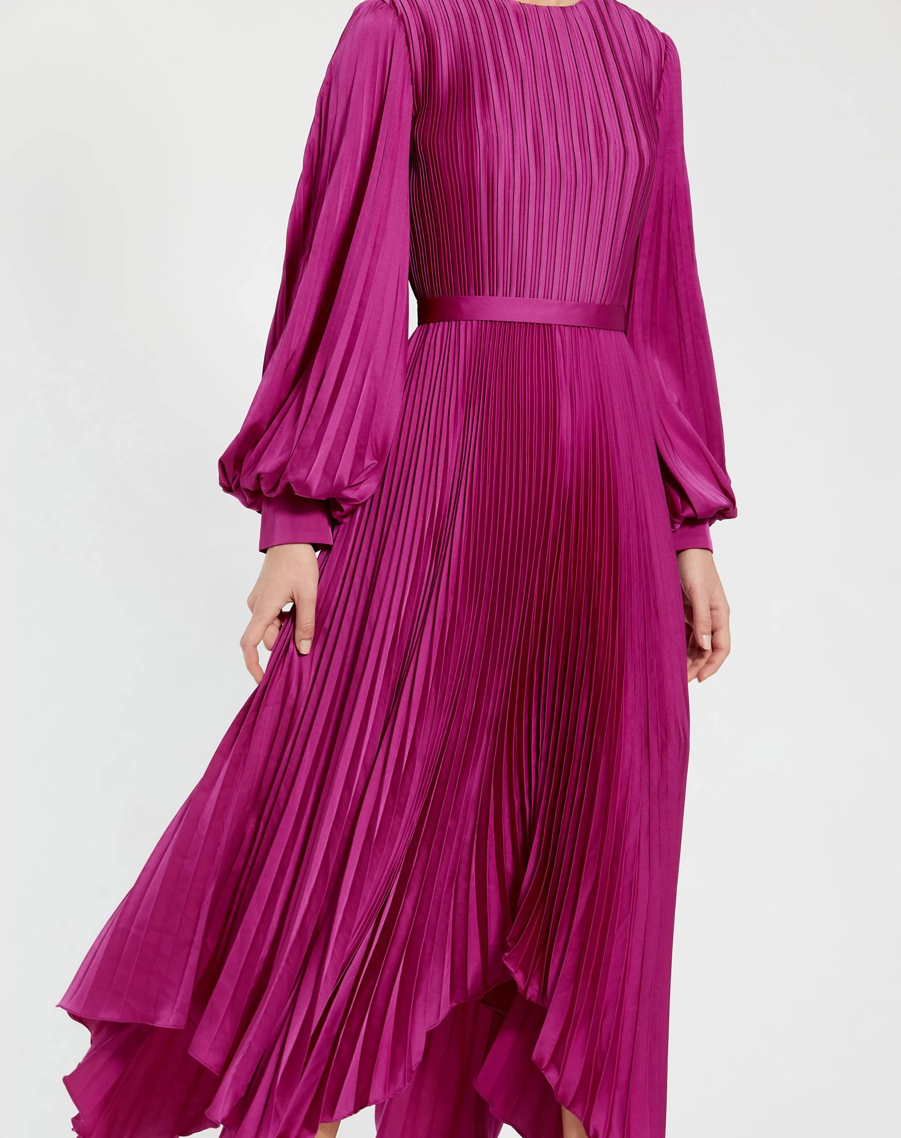 Purple Long Sleeve Pleated Handkerchief Dress