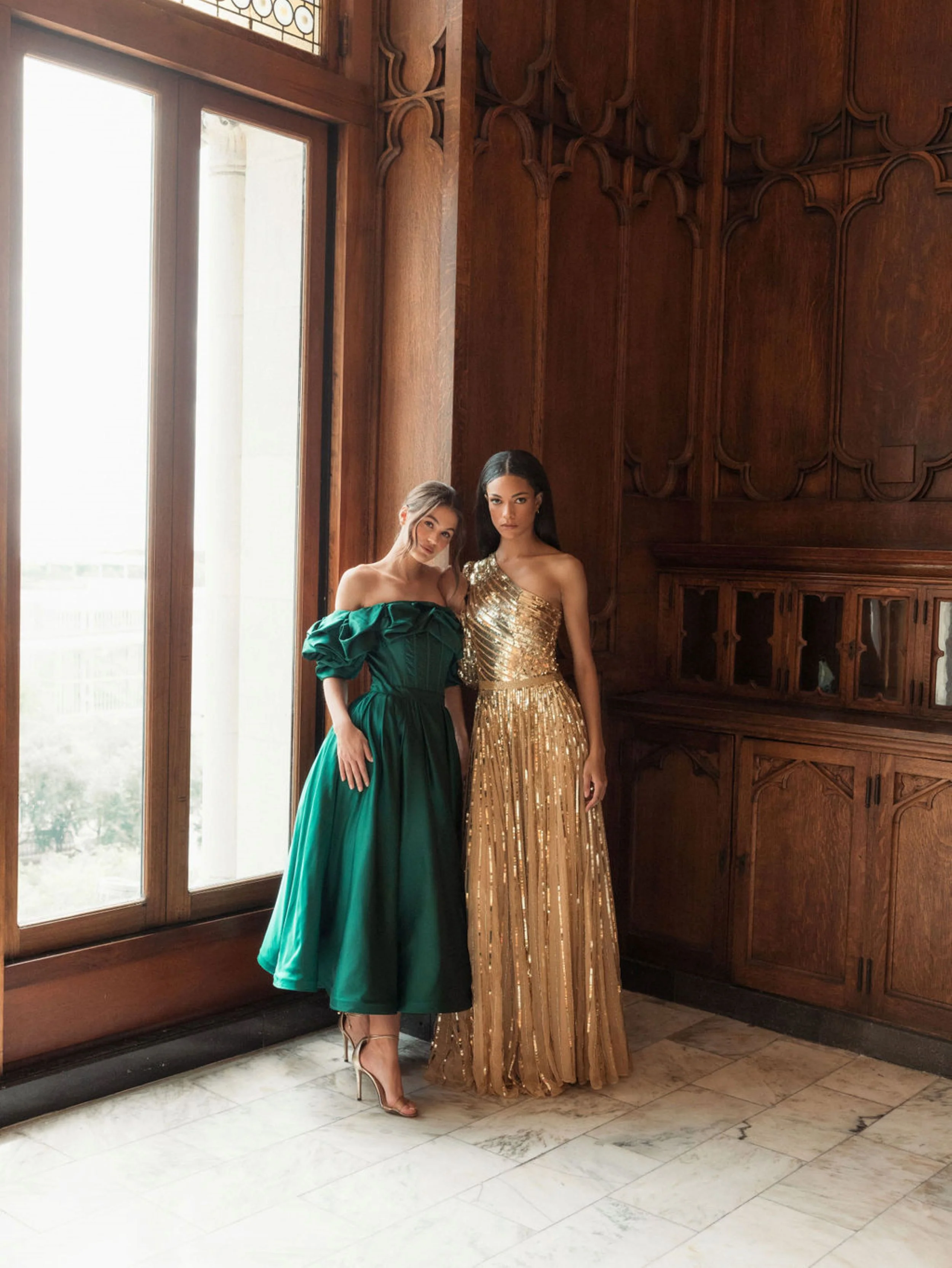 Emerald Off The Shoulder Tea Length Dress