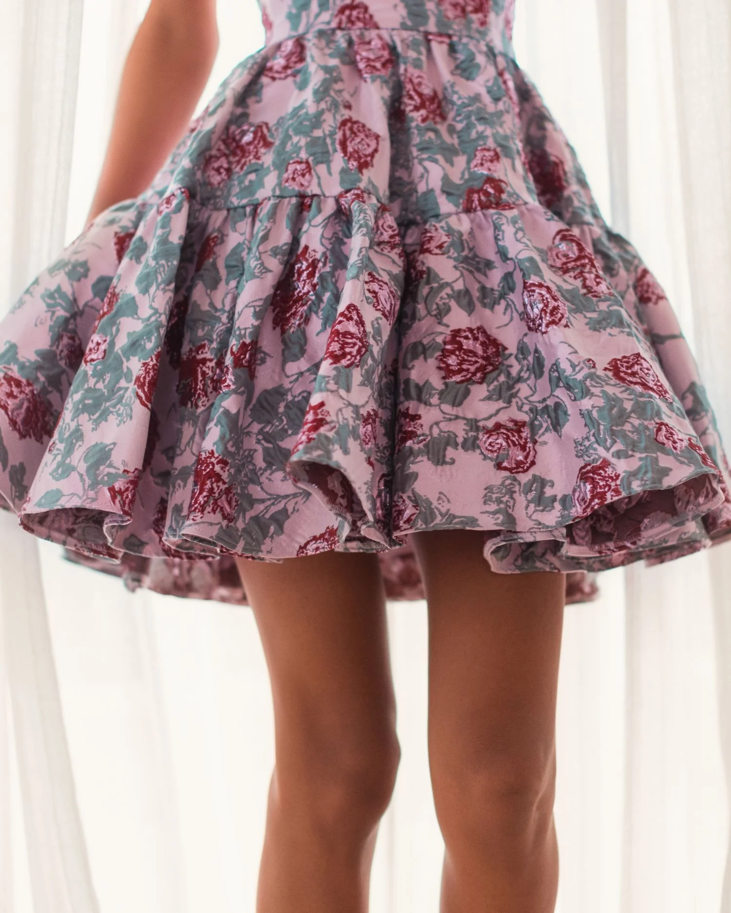 Pink Strapless Brocade Mini Dress