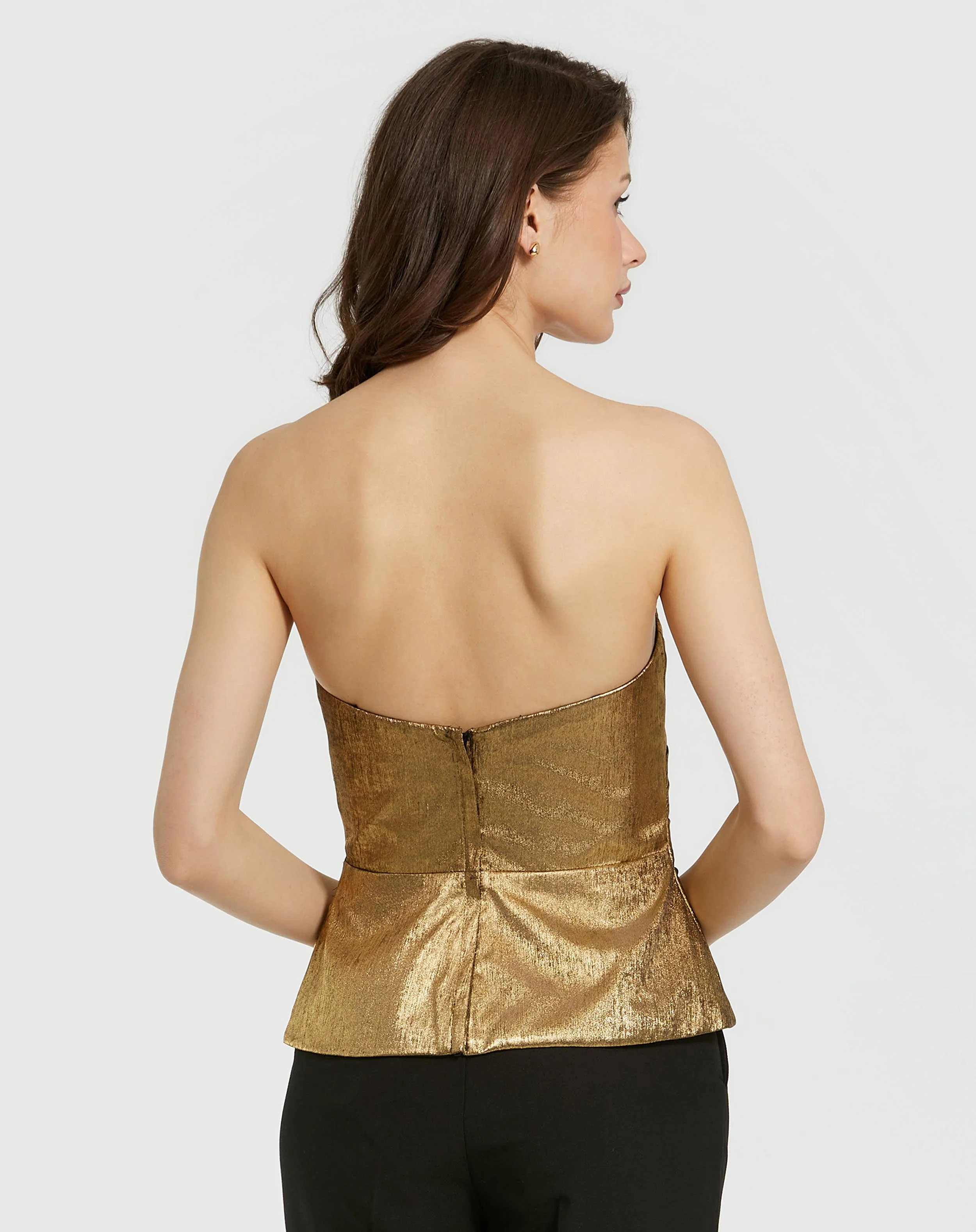 Metallic Lamé Strapless Wrap Top With Bow Detail