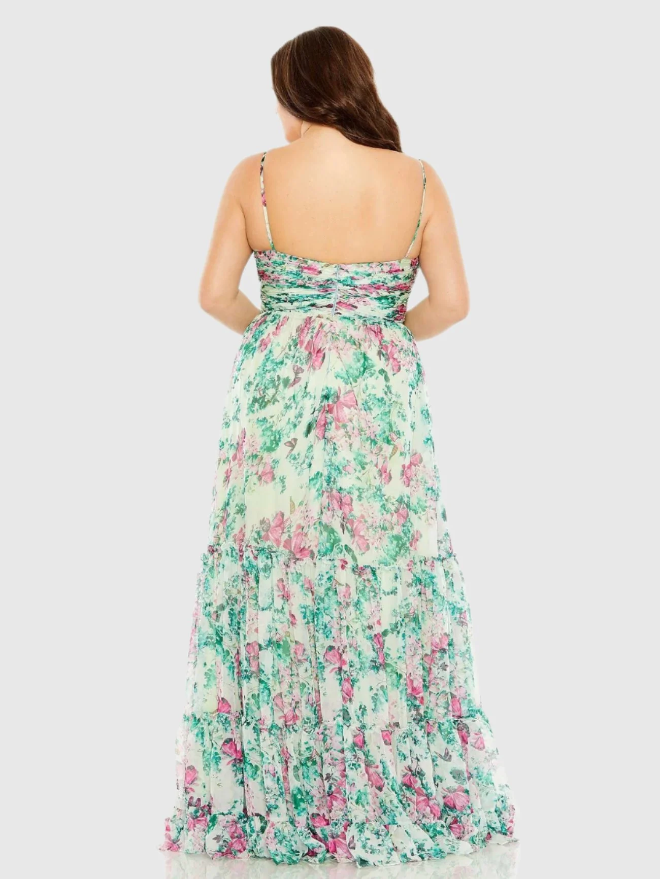 Floral Printed Tiered Ruched Gown