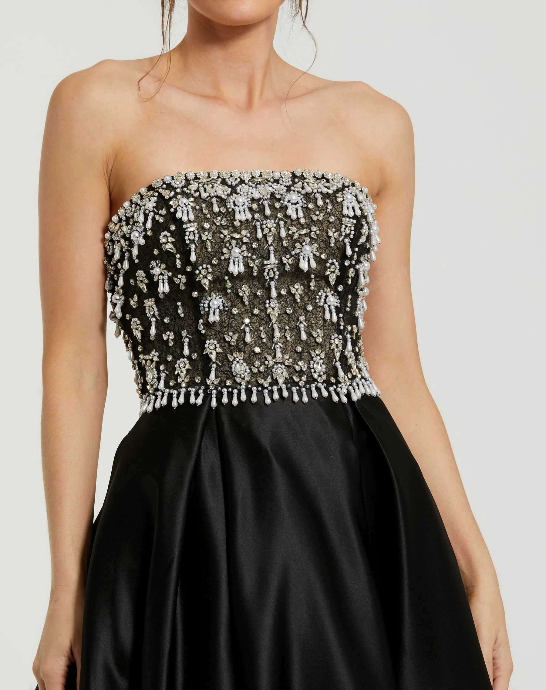 Black Strapless Embellished Top Satin Ballgown