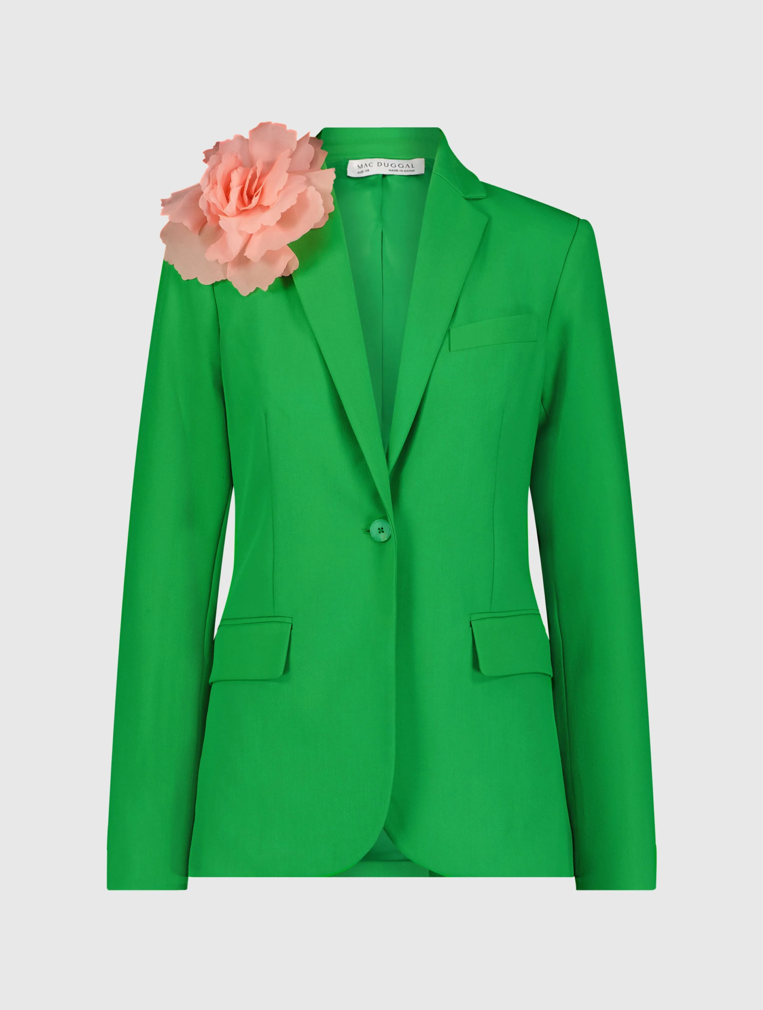 Green Classic Crepe Blazer Jacket With Flower - FINAL SALE
