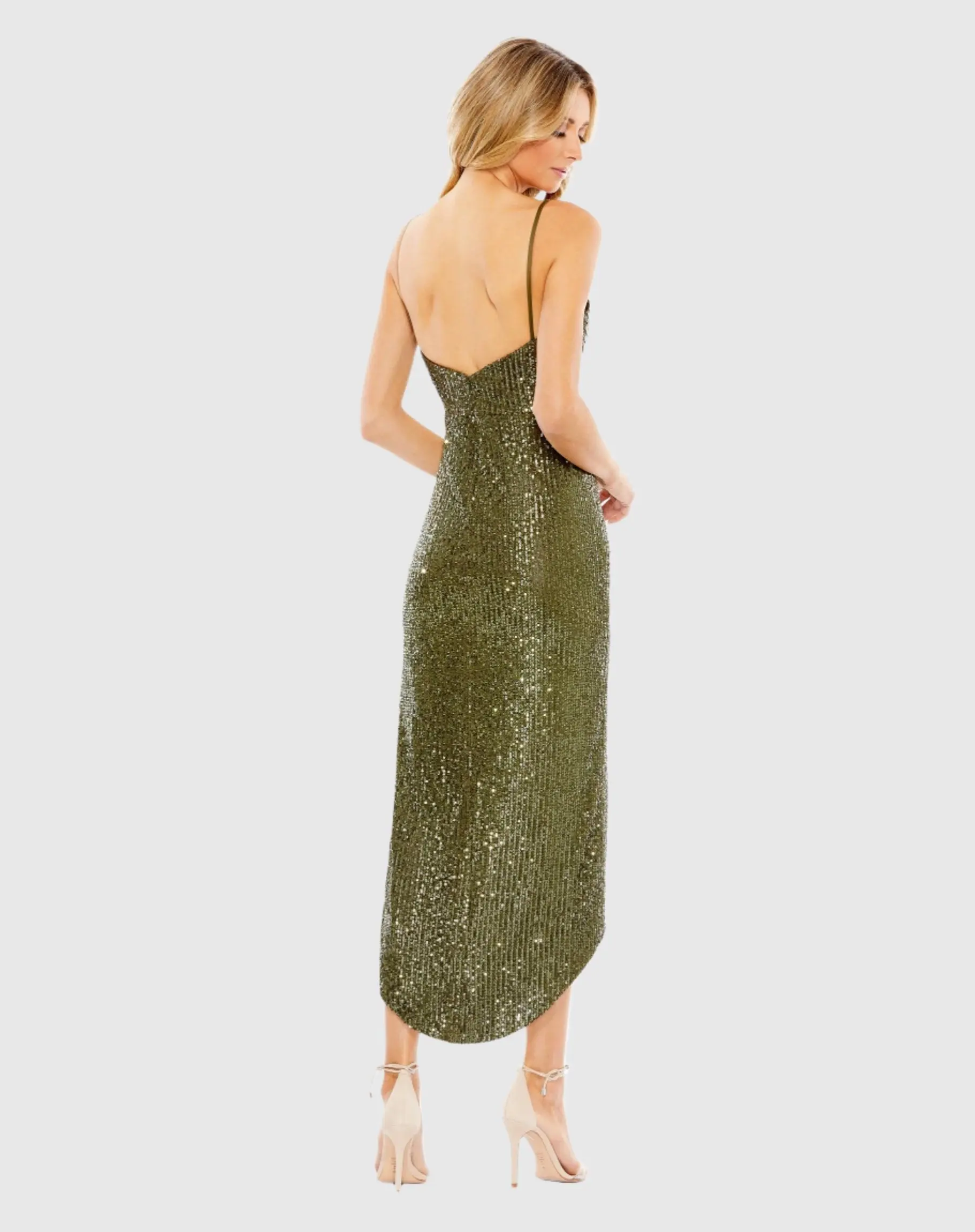 Sequined Faux Wrap Asymmetrical Hem Dress