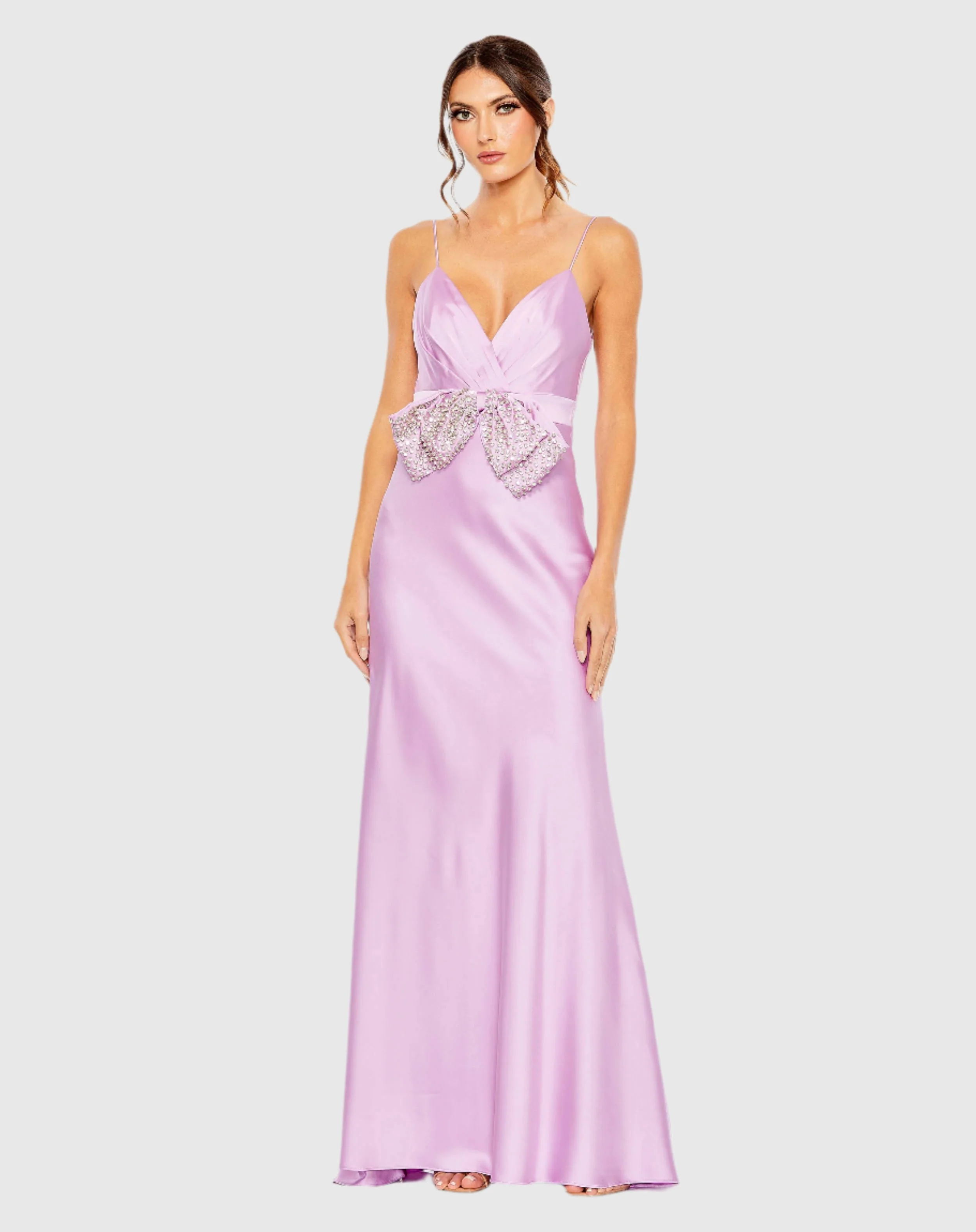 Rhinestone Bow Cami Draped Trumpet Gown