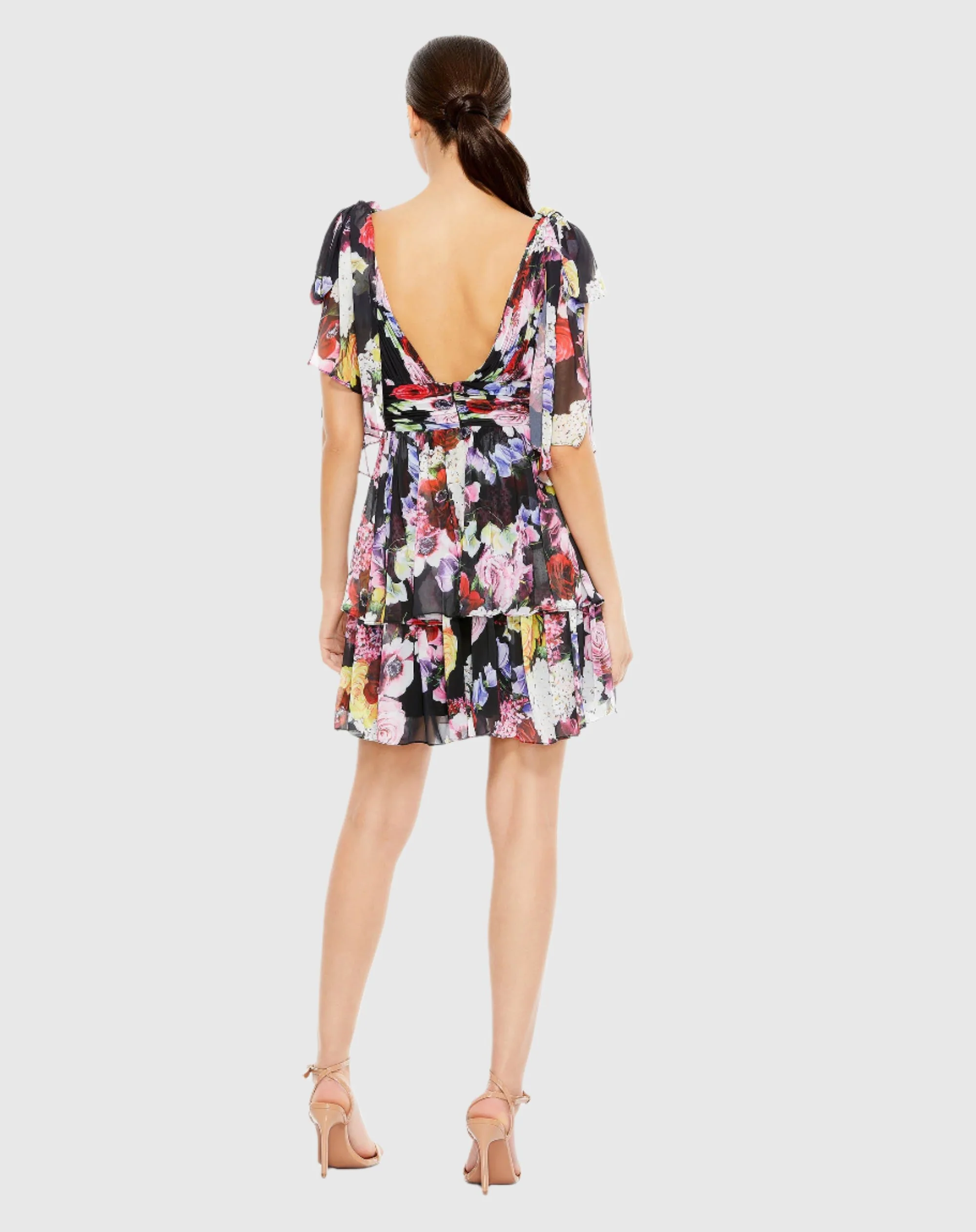 Floral Print Ruffled Sleeveless Soft Tie Dress