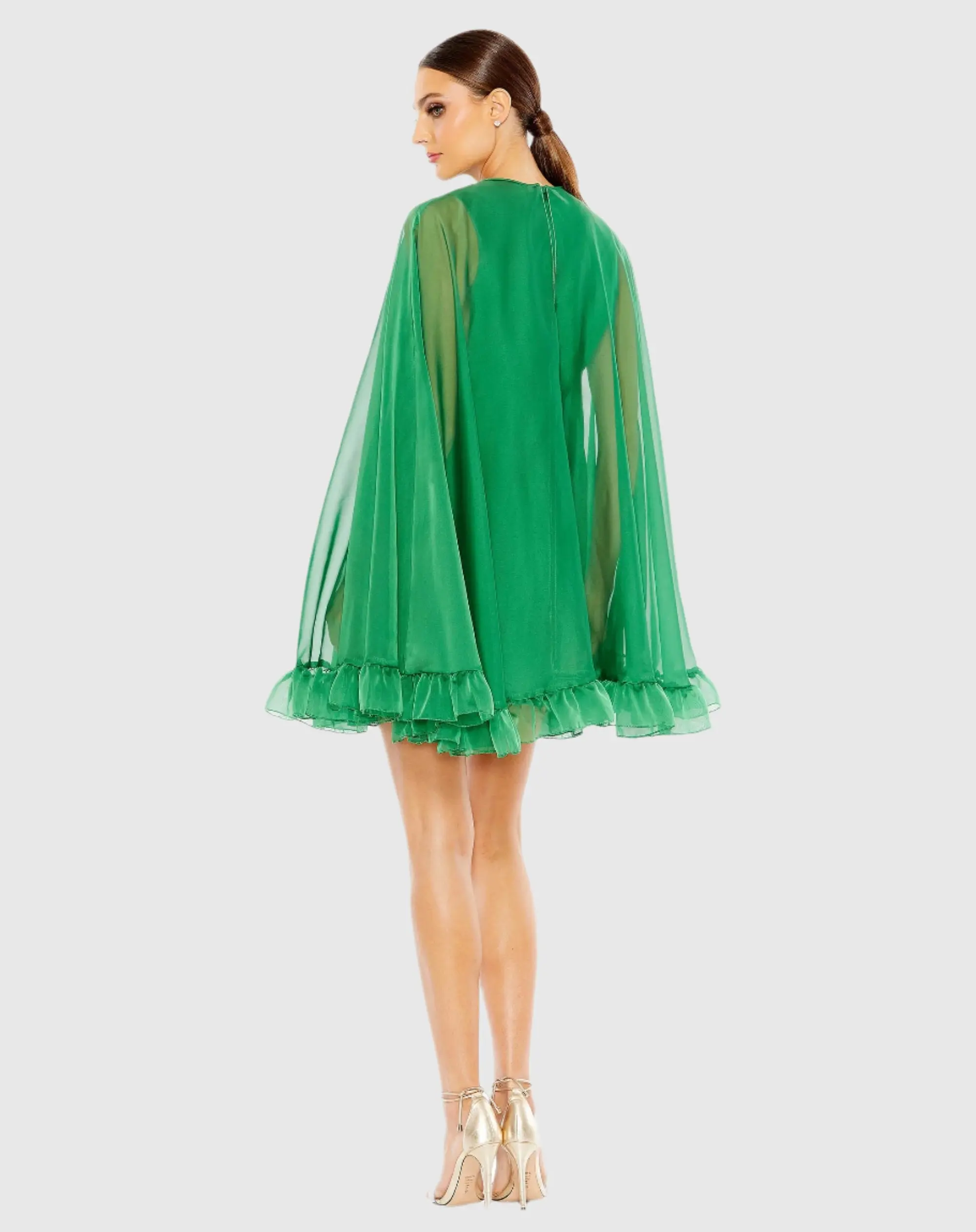 High Neck Ruffle Hem Cape Mini Dress
