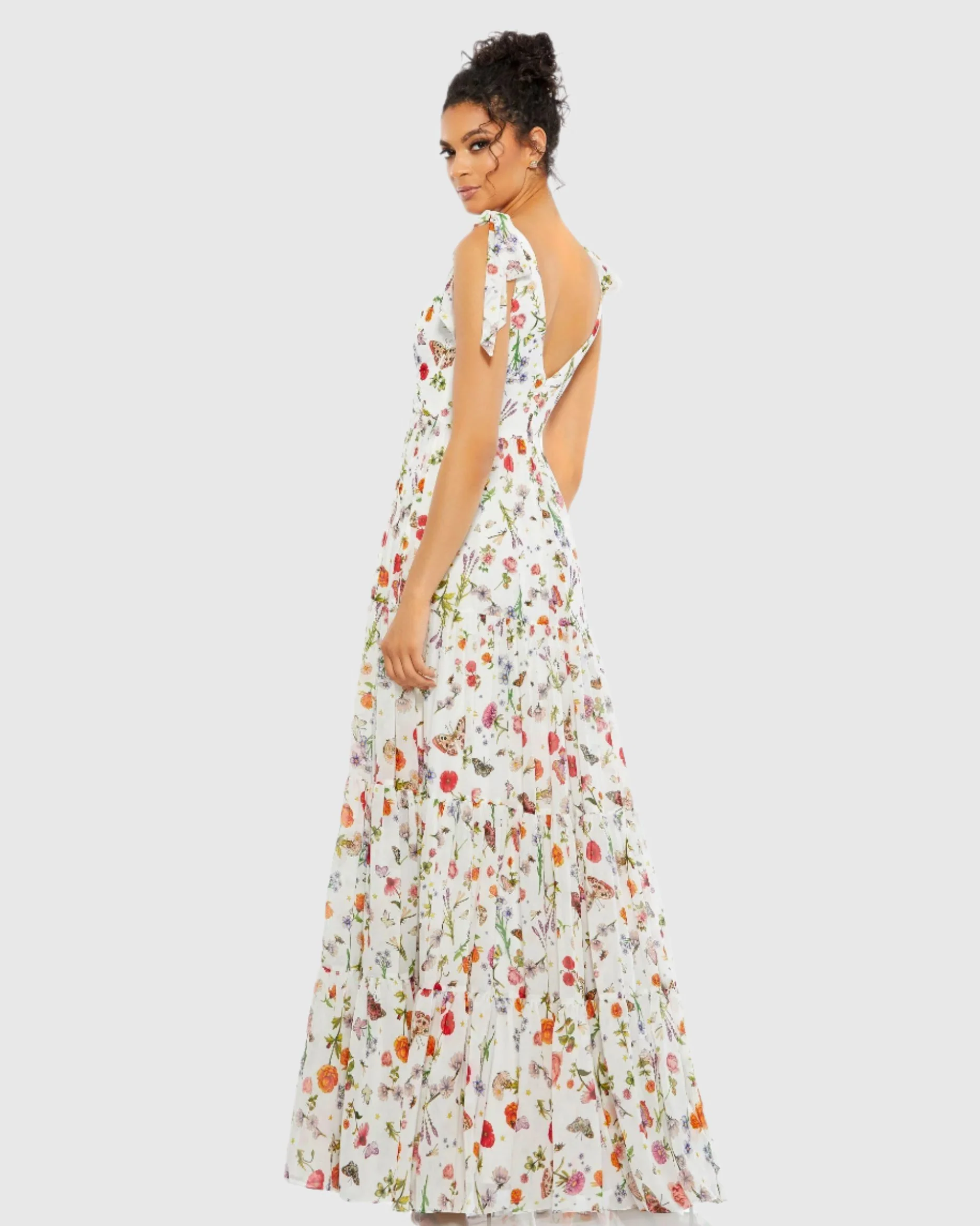 Floral Print Sleeveless Soft Tie Shoulder Gown