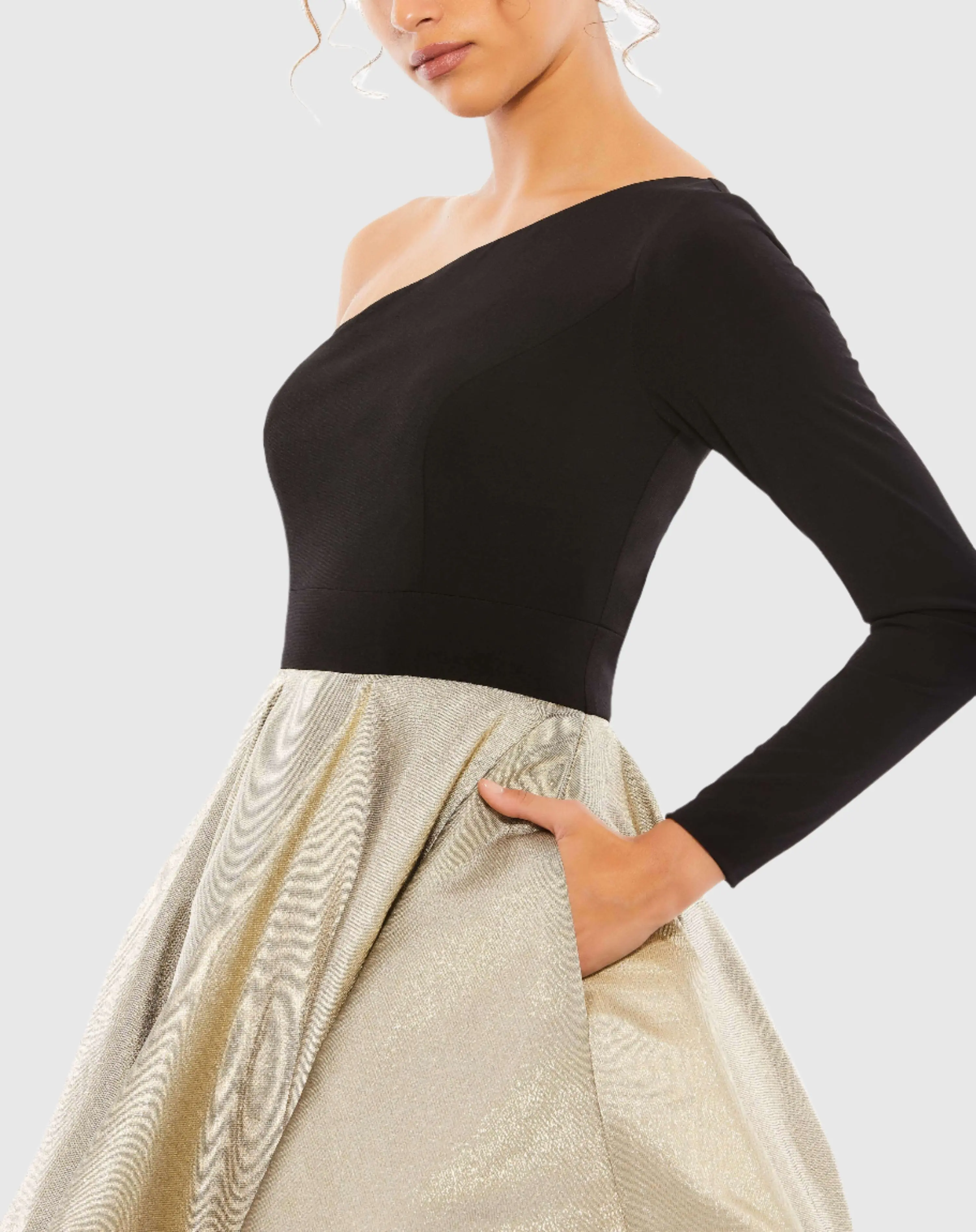 Black and Gold One Shoulder A-Line Dress - FINAL SALE