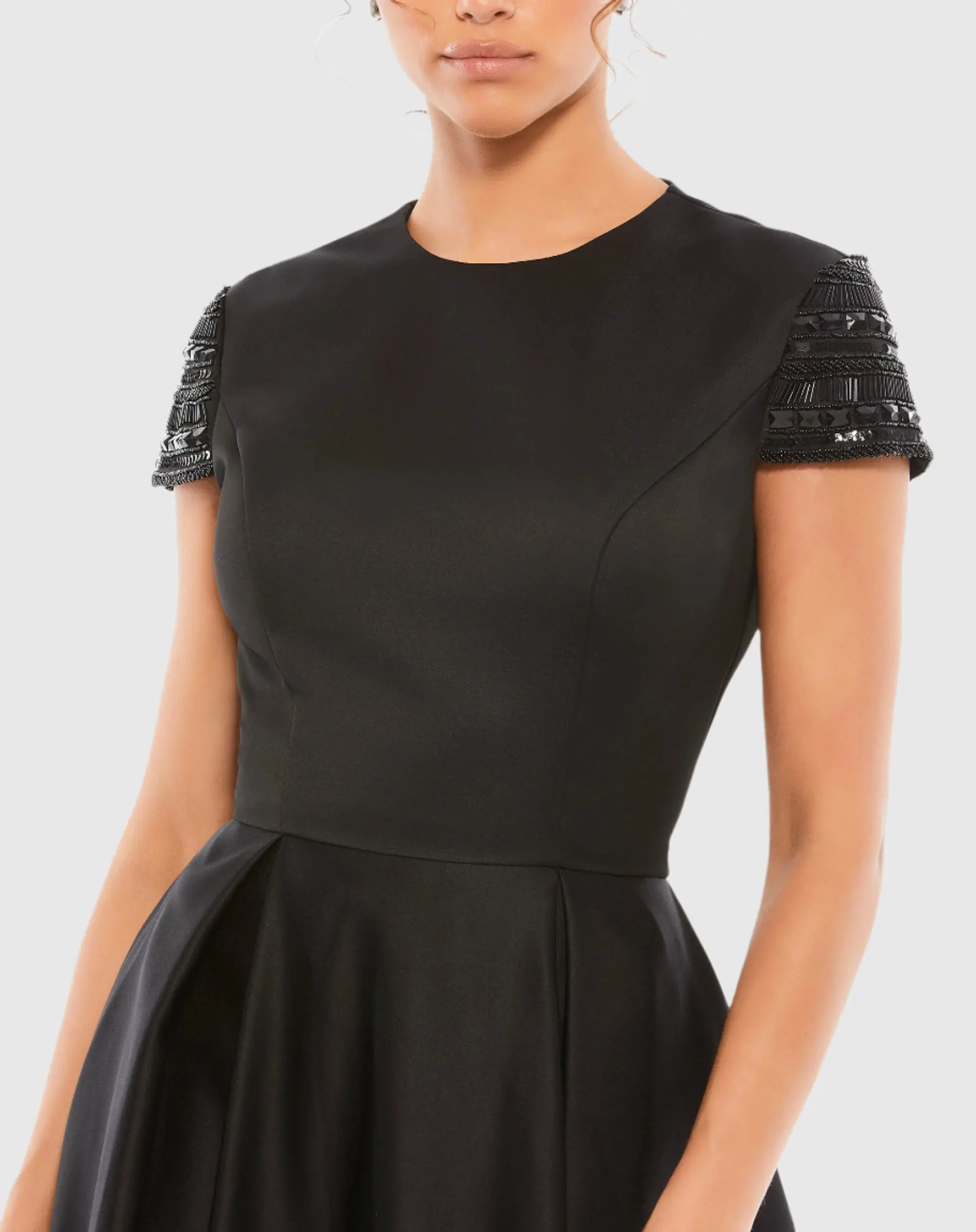 Hand-Beaded Cap Sleeve A-Line Gown