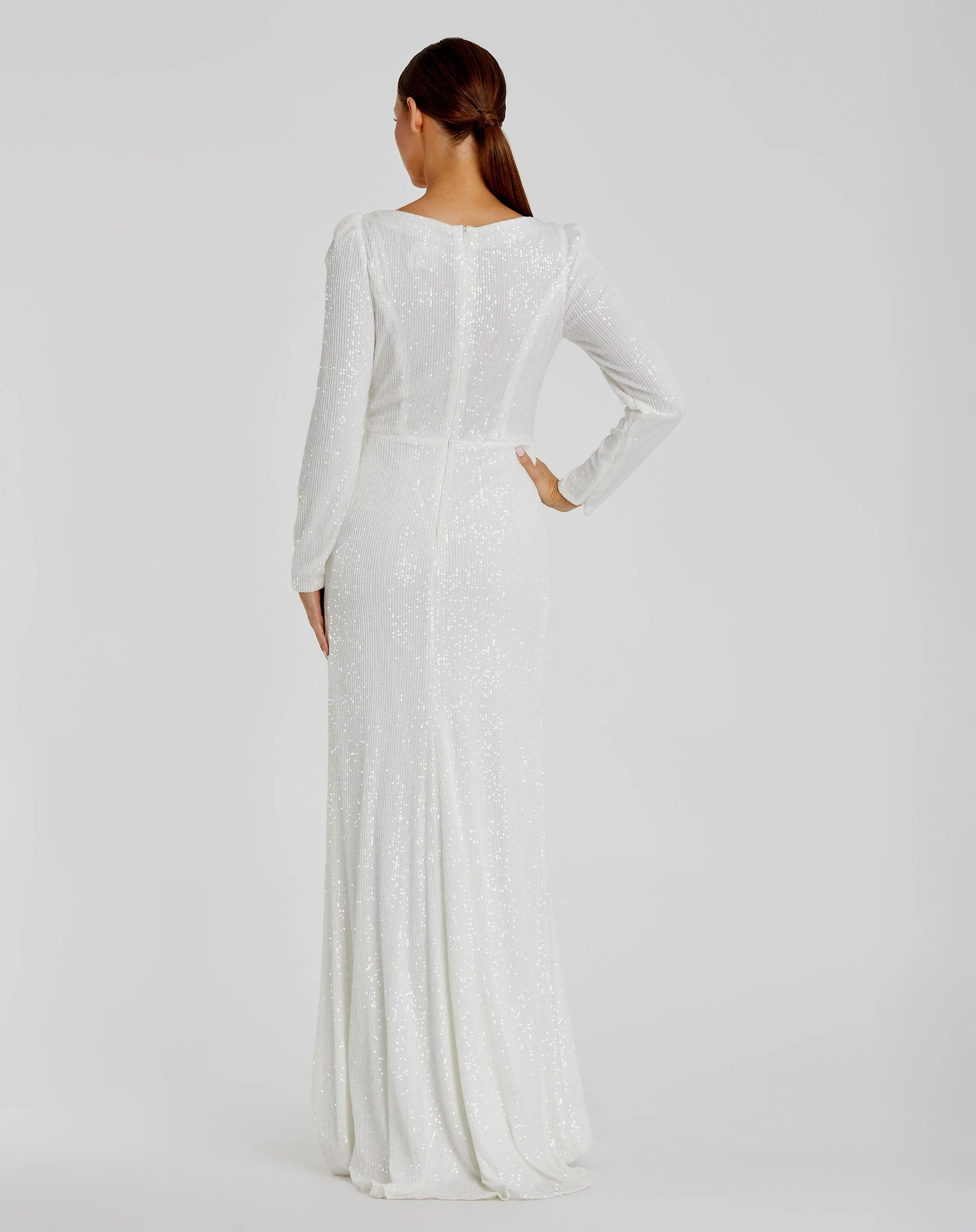 White Sequin Wrap Evening Gown