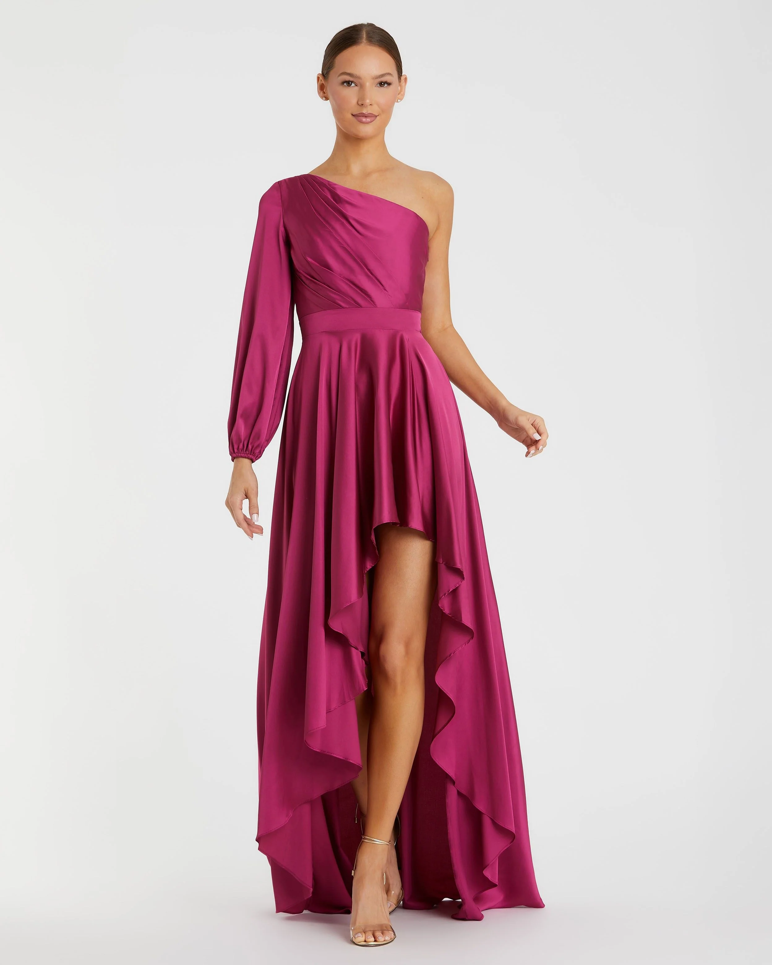 Purple High Low One Shoulder Flowy Gown