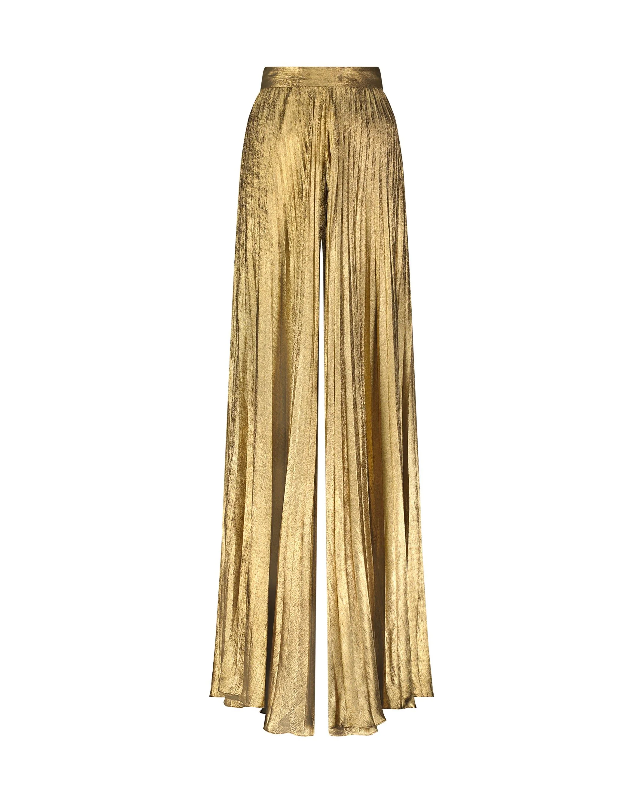 Metallic Lamé Pleated Wide Leg Pant