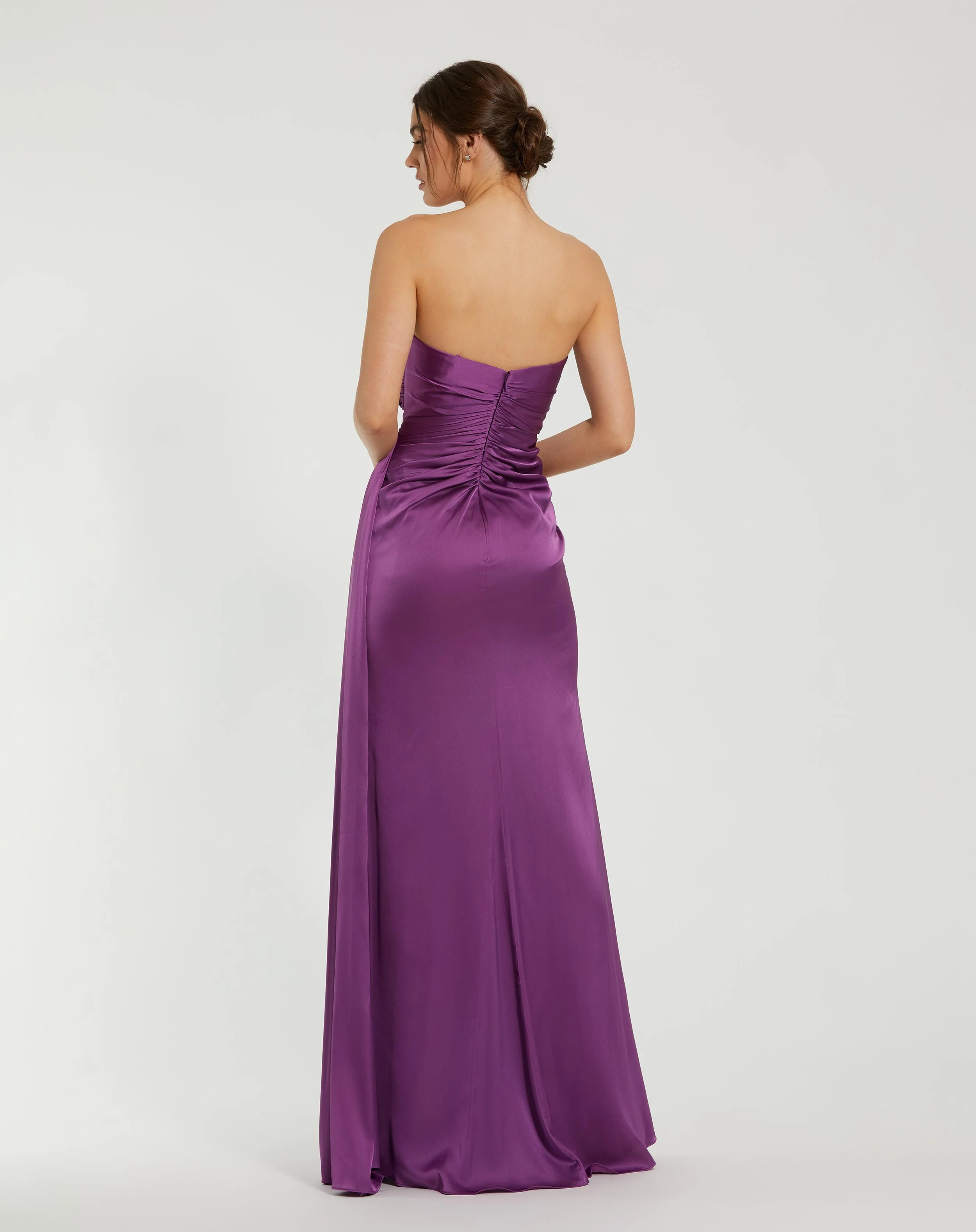 Purple Strapless Embellished Sweetheart Neckline Satin Gown