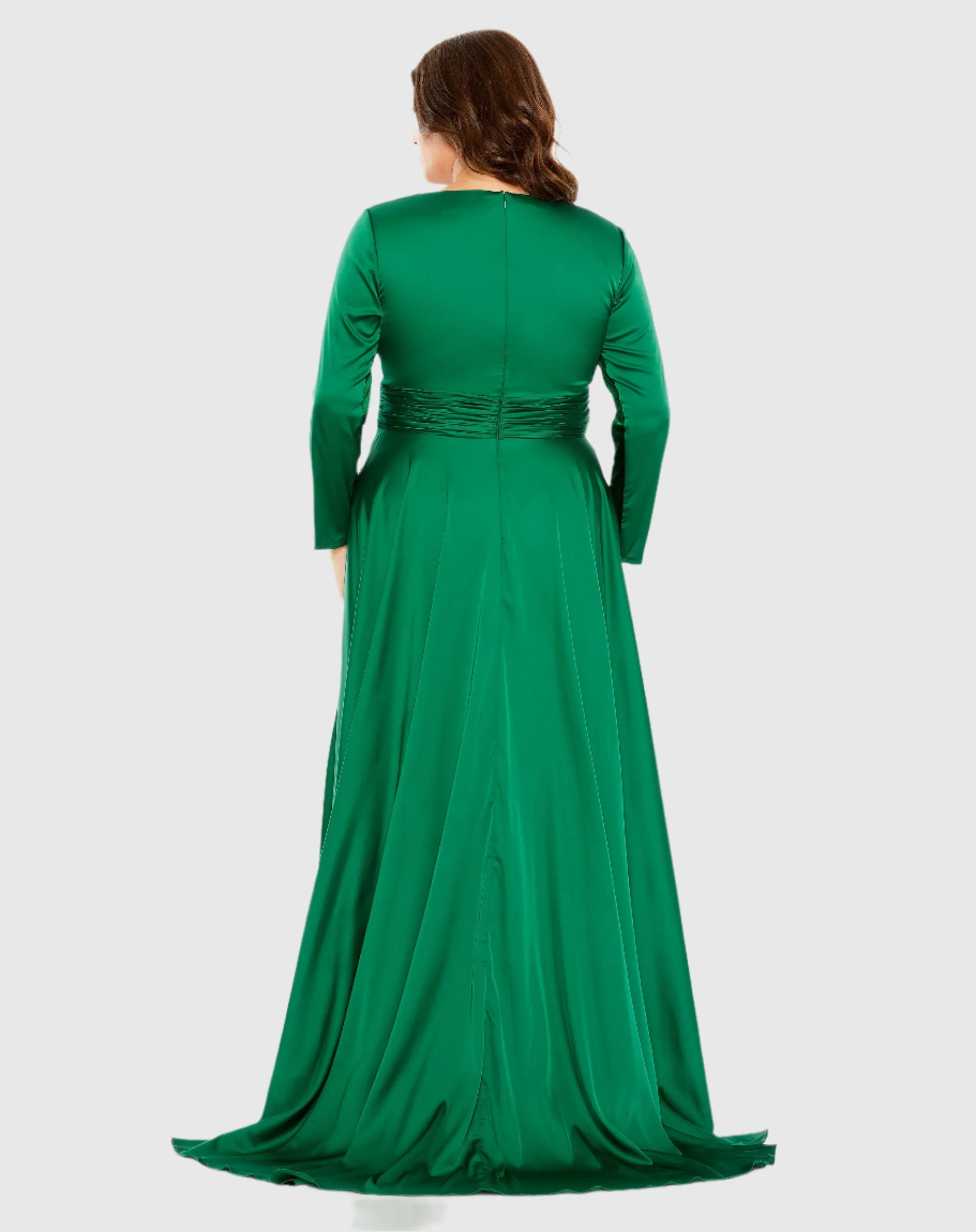 Green Quarter Sleeve V Neck A Line Gown