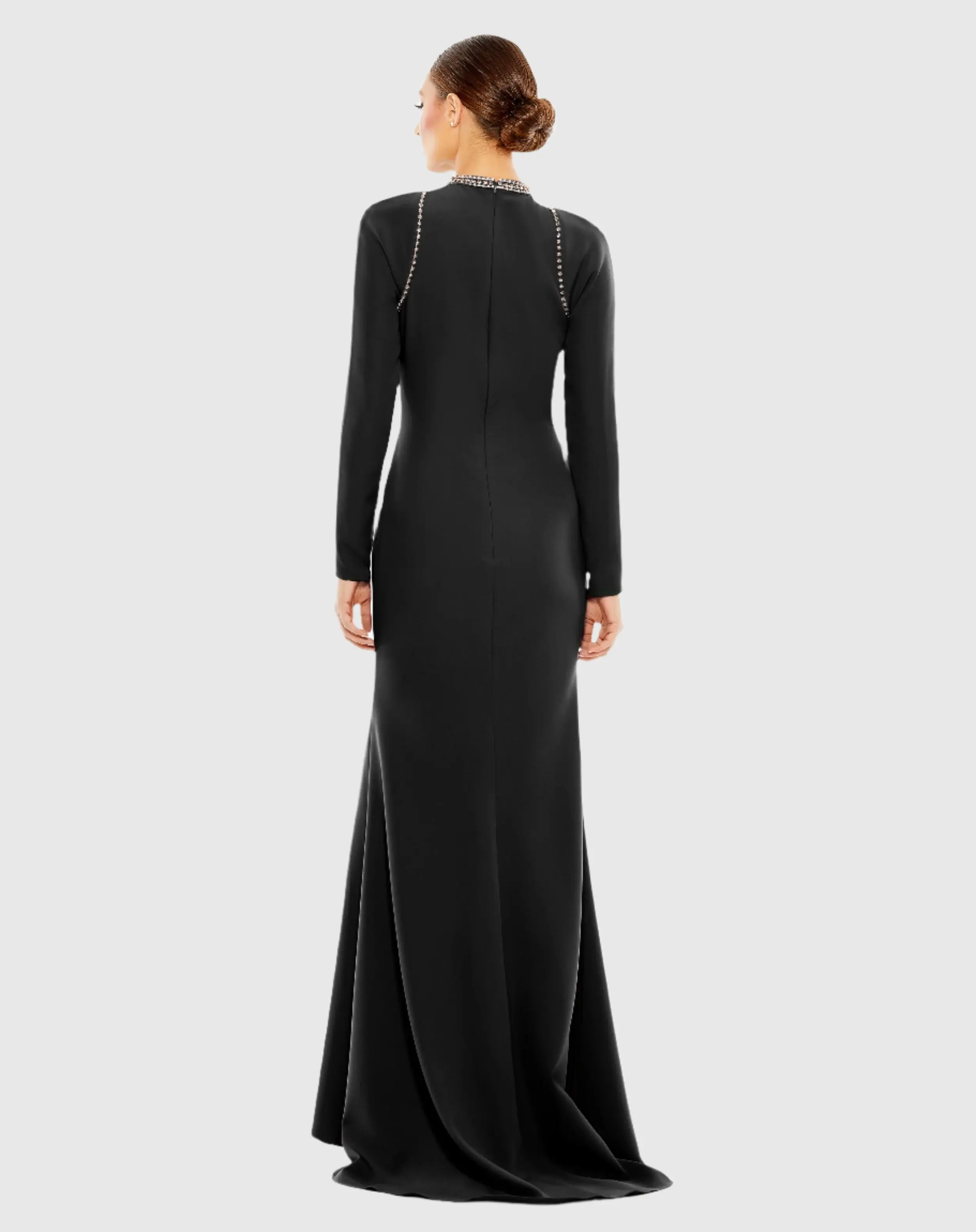 Black Raglan Long Sleeve High Neck Gown