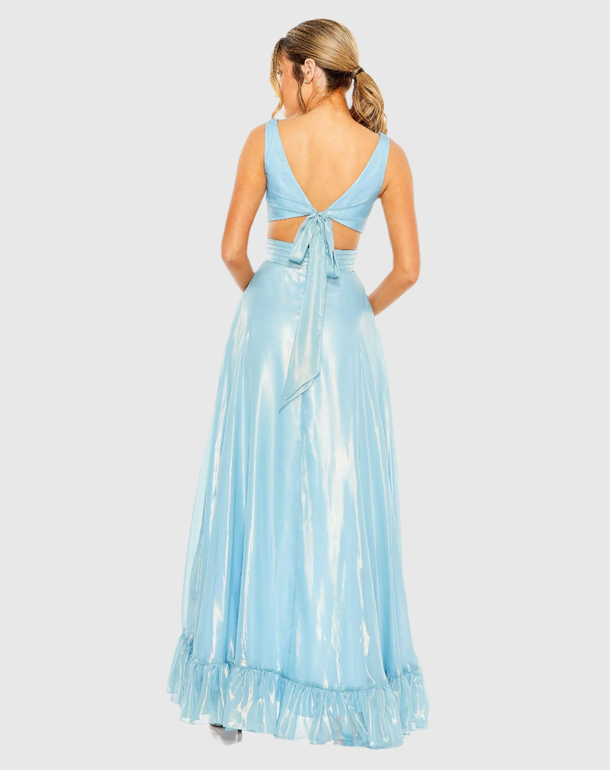 Blue Cut Out High Low Ruffle Gown