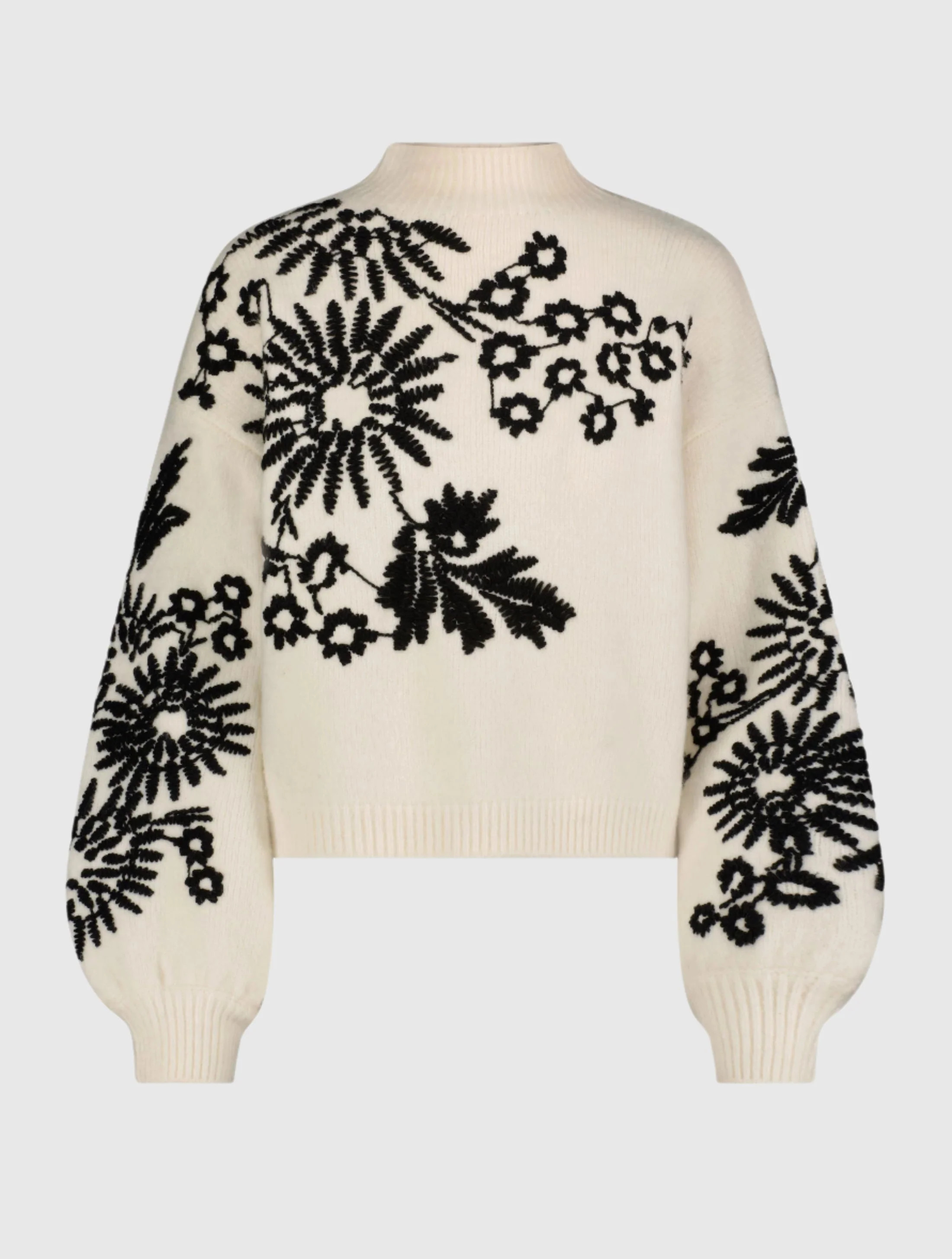 Balloon Sleeve Cropped Mock Neck Knit Sweater