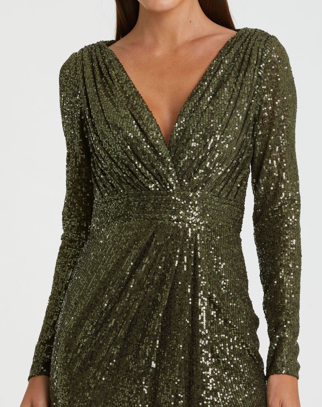Green Sequined Long Sleeve Gown