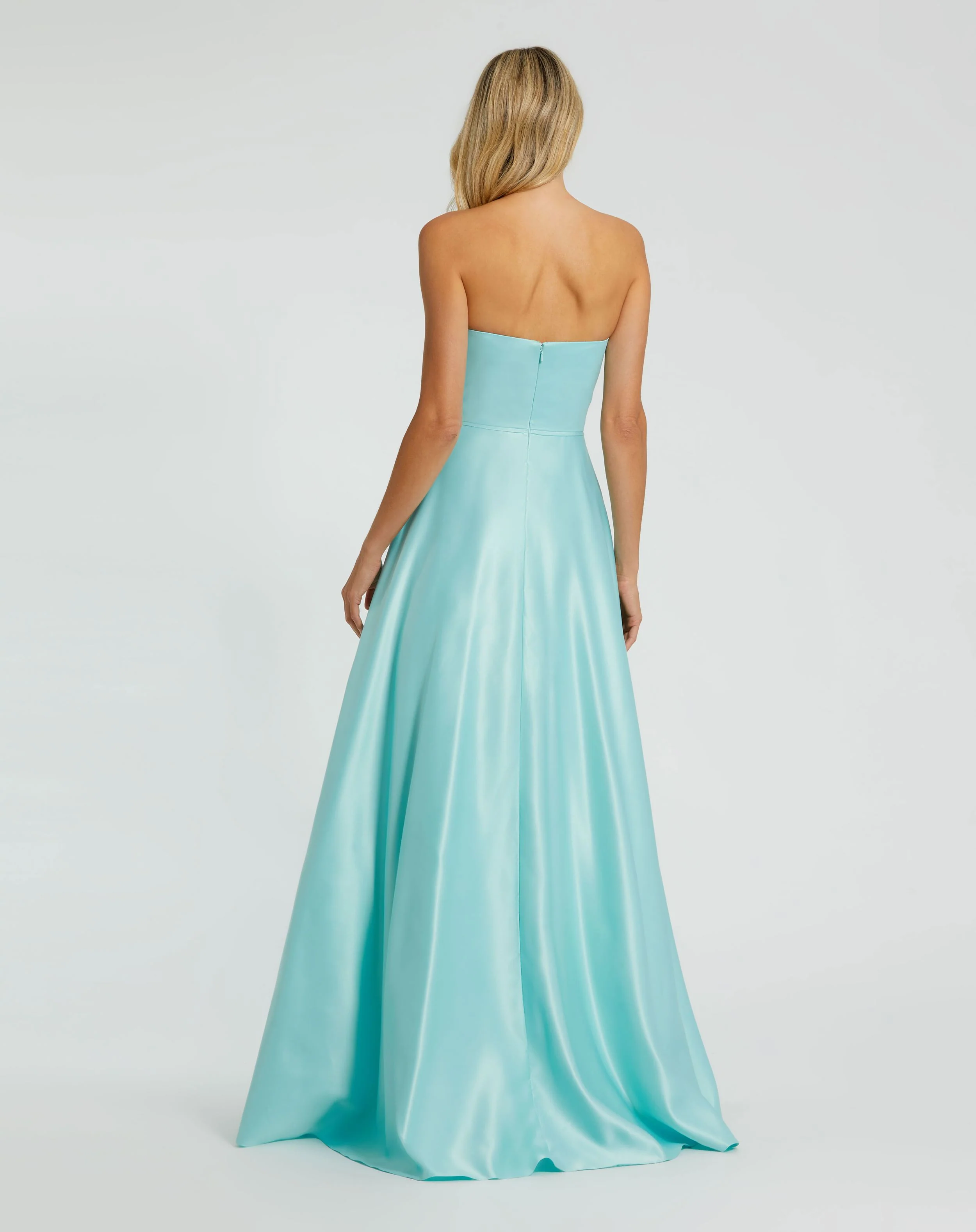 Blue Strapless A-Line Bow Ballgown