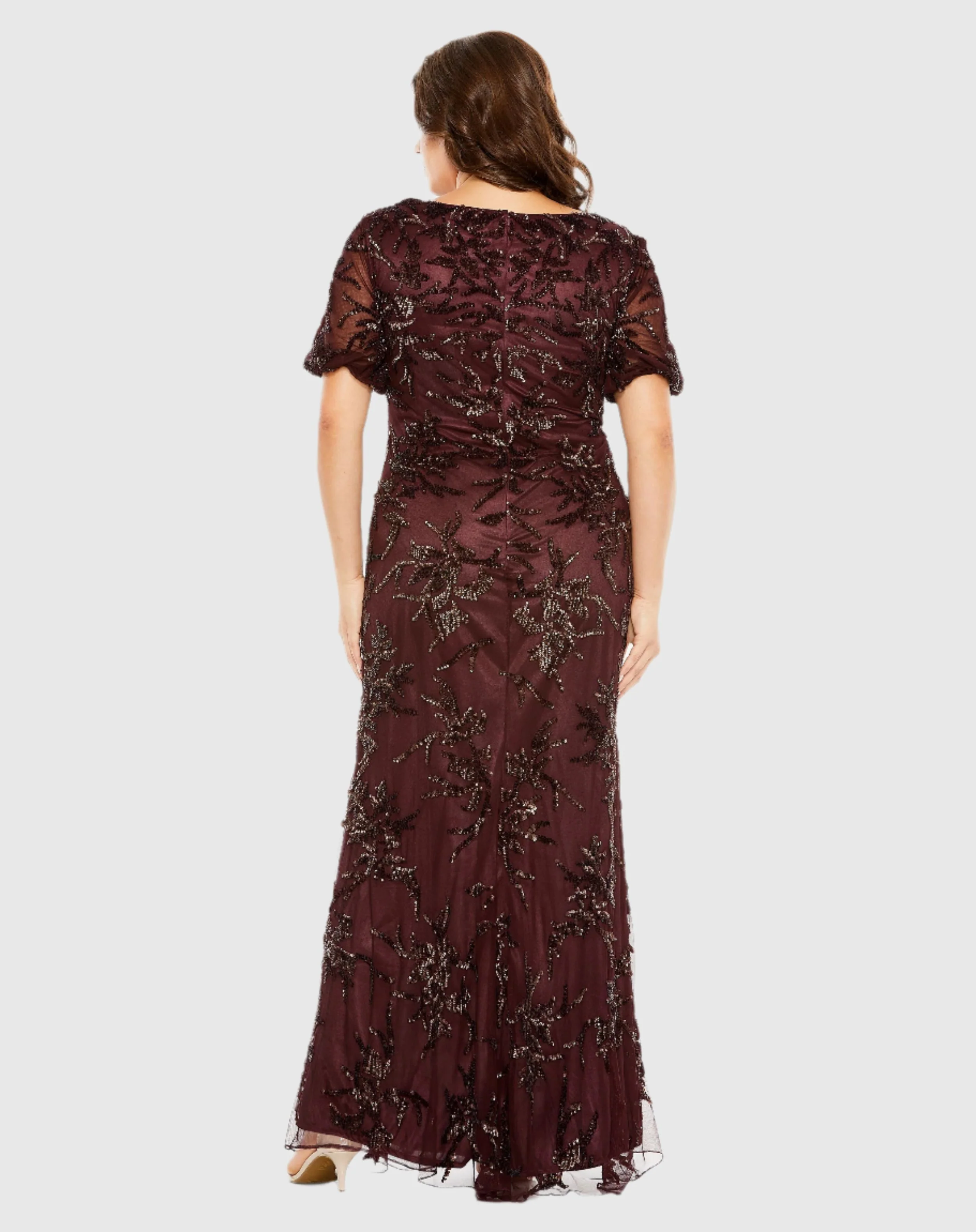 Puff Short Sleeve Embellished Gown